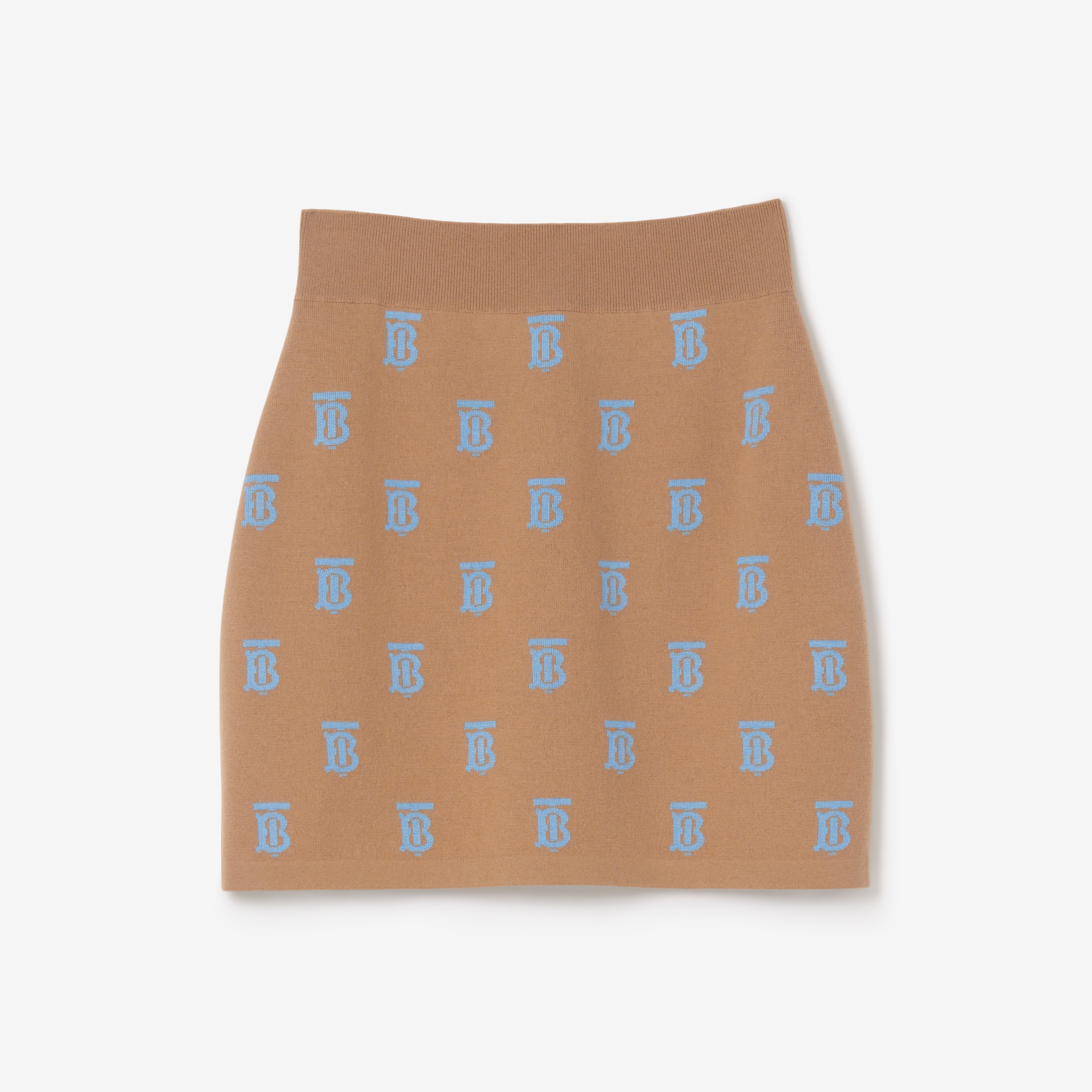 Monogram Wool Silk Blend Jacquard Mini Skirt in Camel - Women