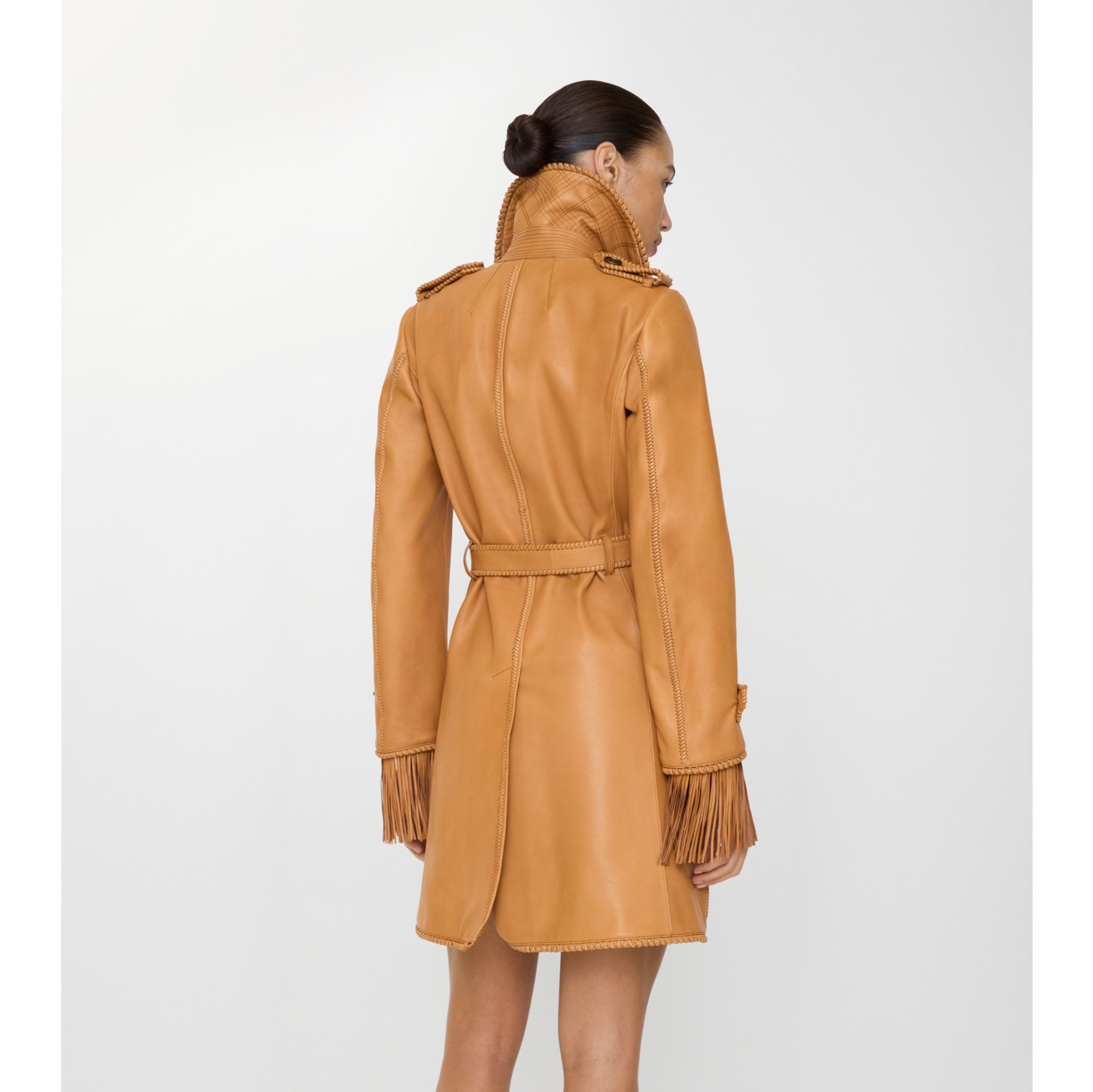 Short Fringed Leather Car Coat in Sand brown - Women | Burberry® Official