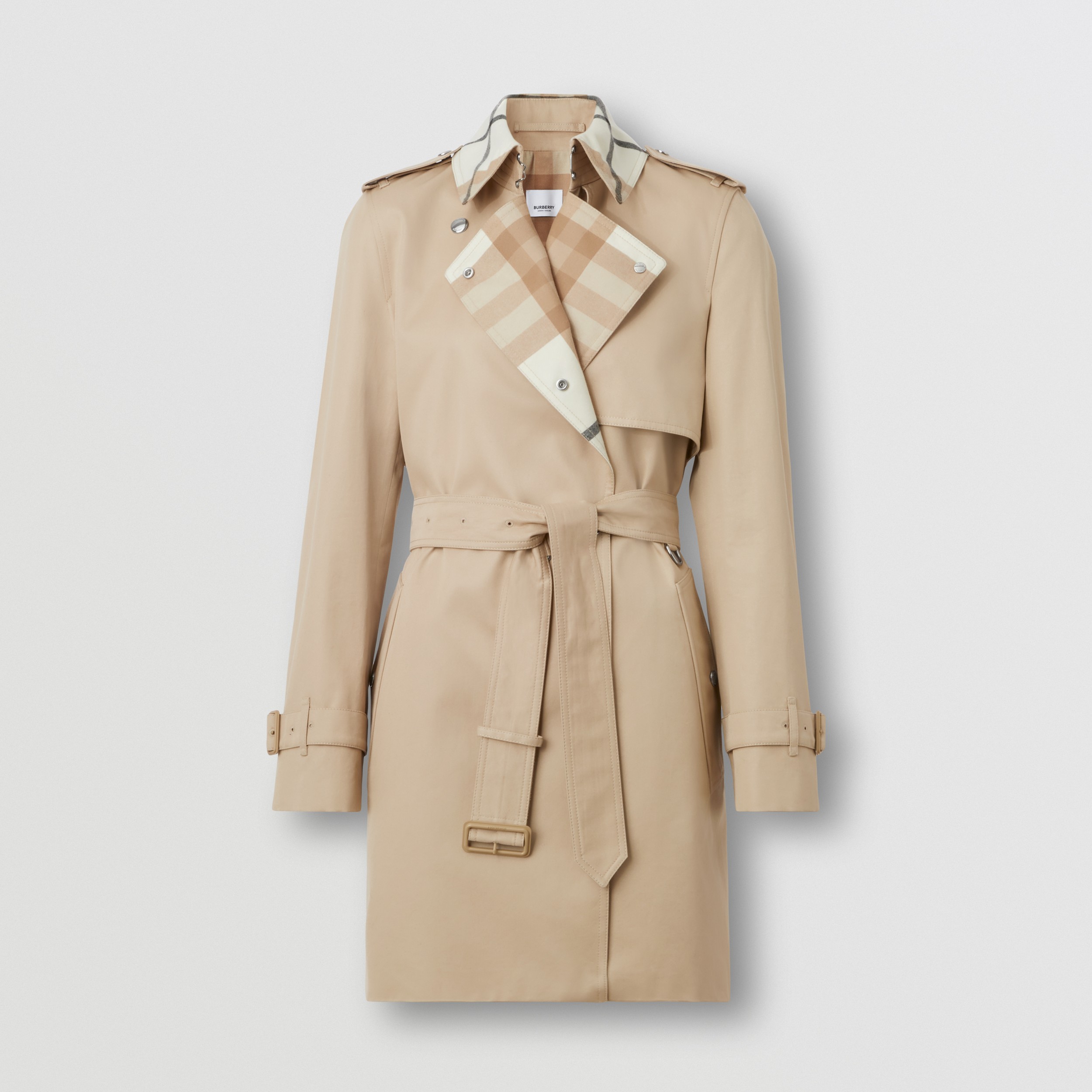 Trench coat en algodón de gabardina con paneles a cuadros (Rosa Beige Suave) - Mujer | Burberry® oficial - 4