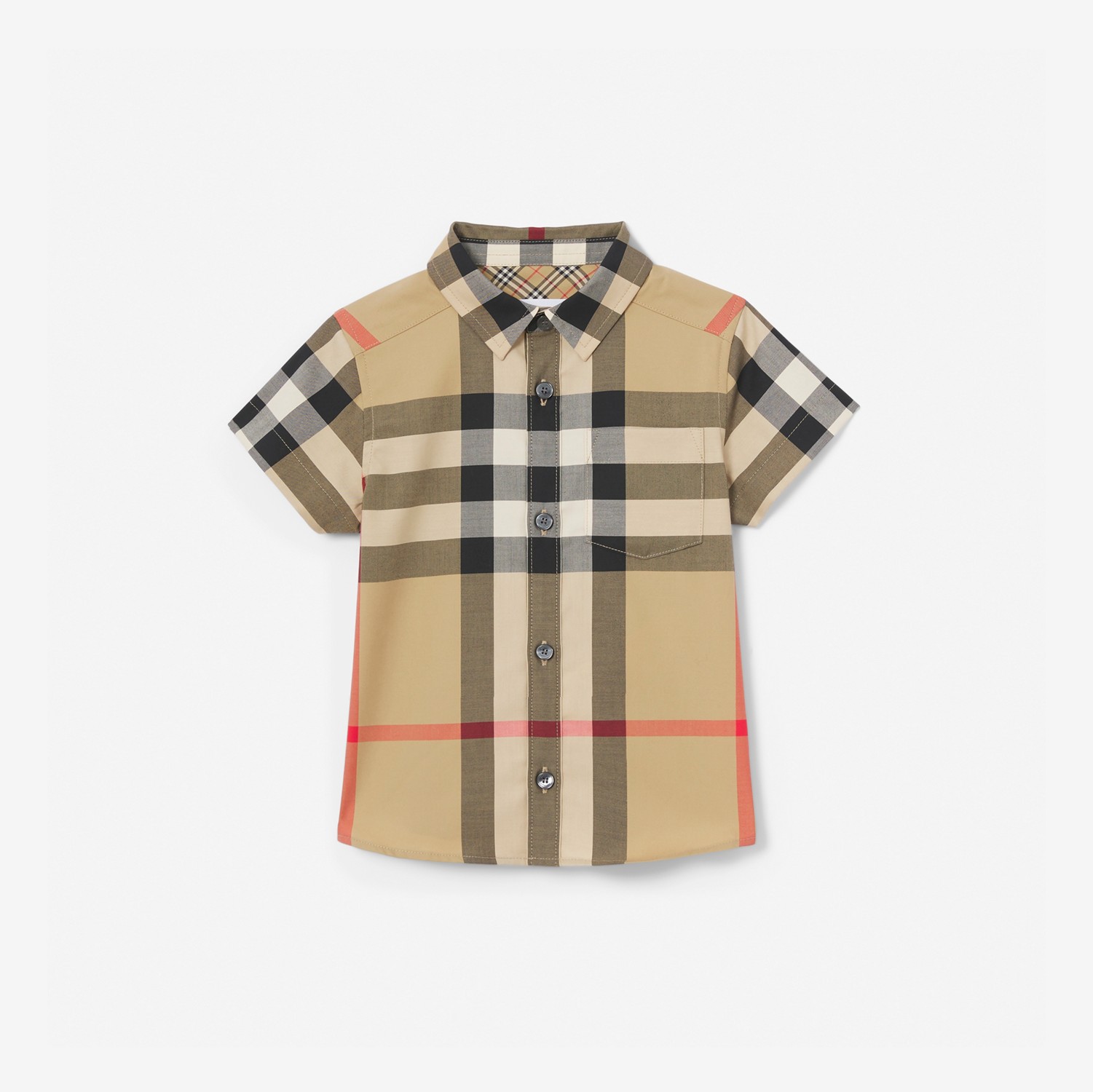 Short-sleeve Check Stretch Cotton Shirt in Archive Beige - Children | Burberry® Official