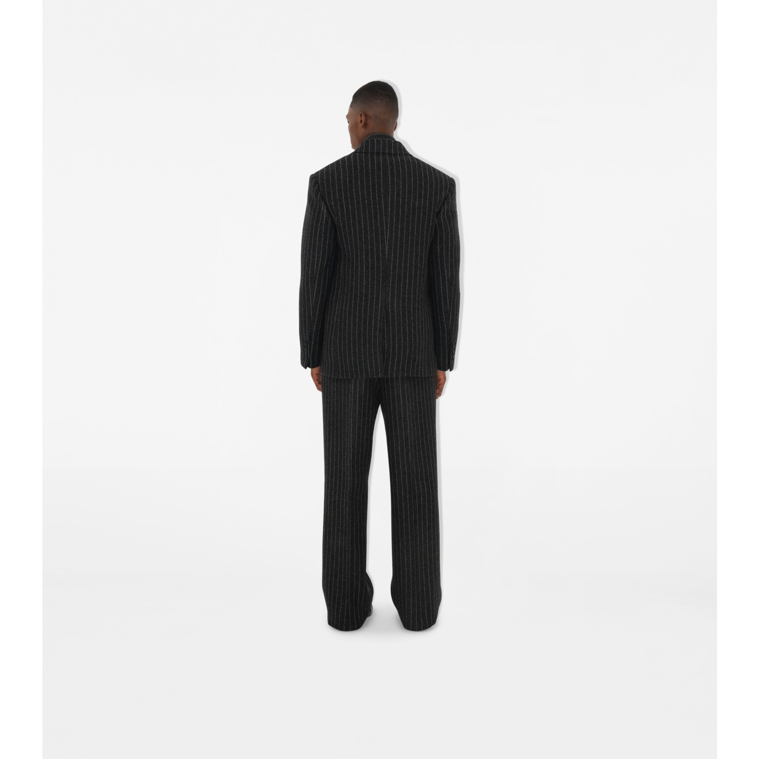 Pinstriped Wool Blend Tailored Trousers