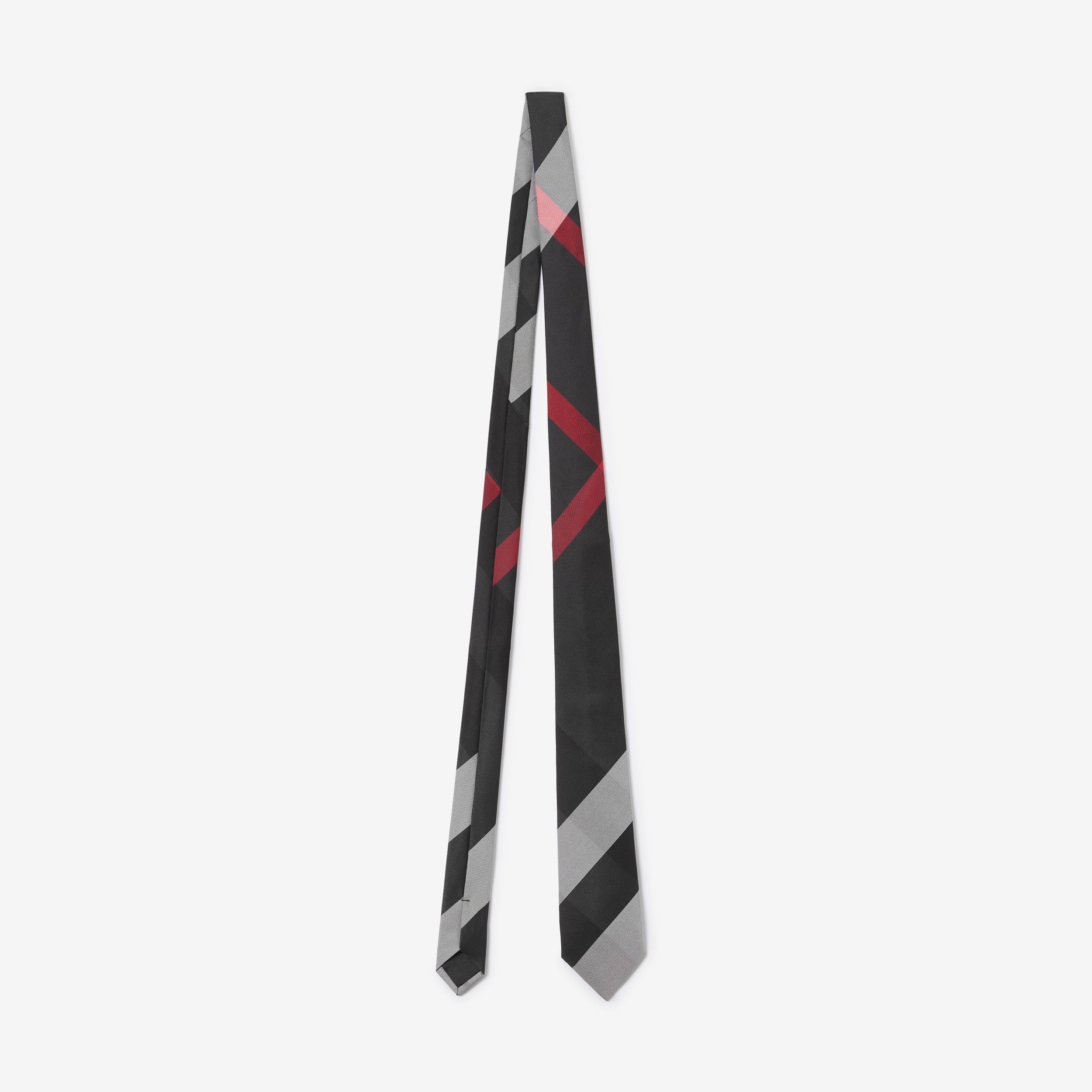 Classic Cut  Exaggerated Check Silk Tie in Charcoal - Men | Burberry® Official - 1