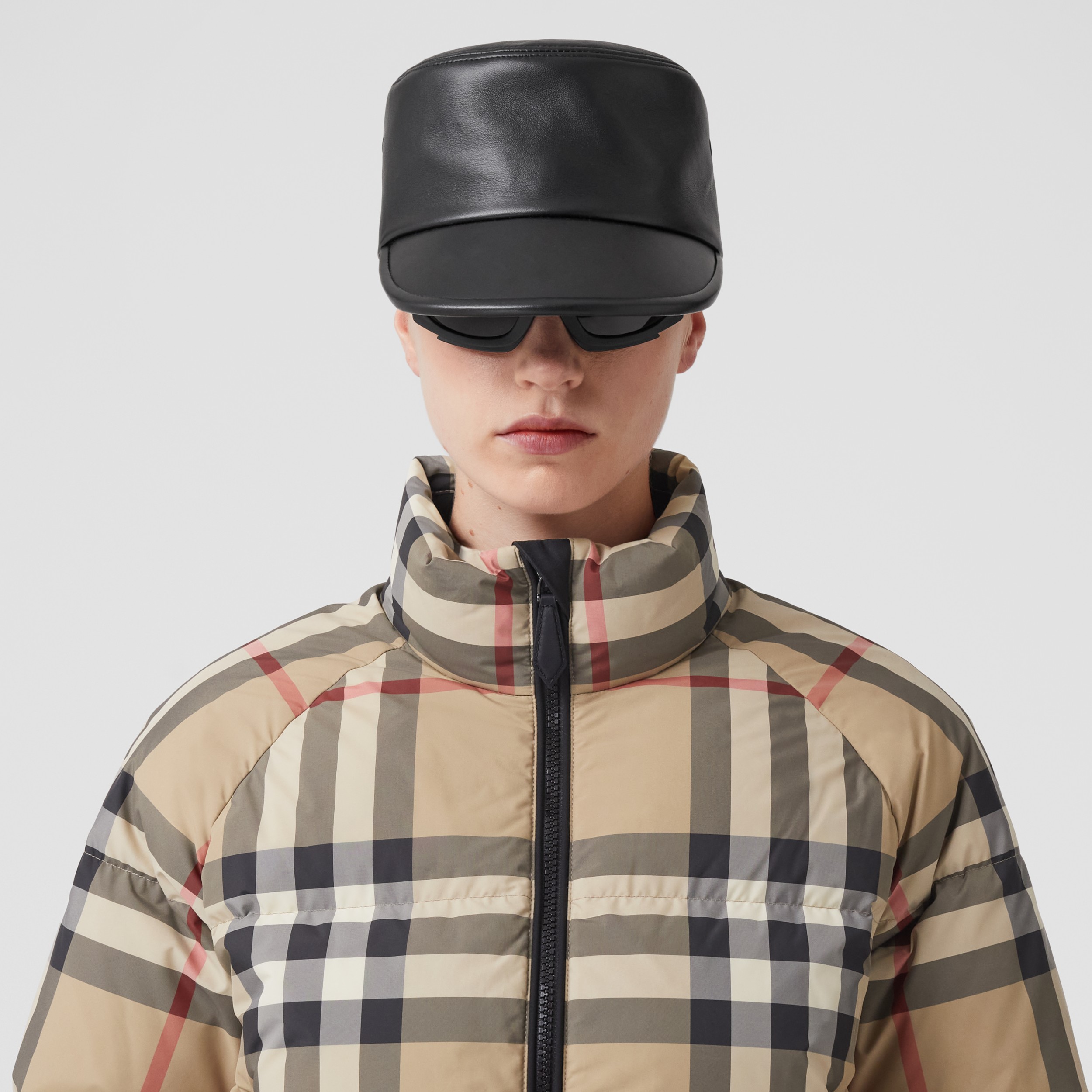 Check Cropped Puffer Jacket in Archive Beige - Women | Burberry® Official - 2
