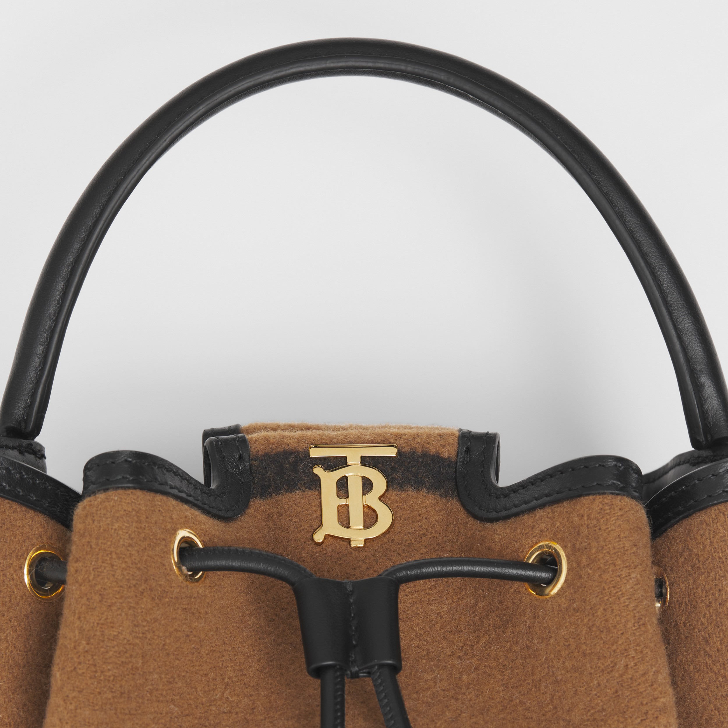 Monogram Motif Striped Wool and Leather Bucket Bag in Warm Walnut/black - Women | Burberry® Official - 2