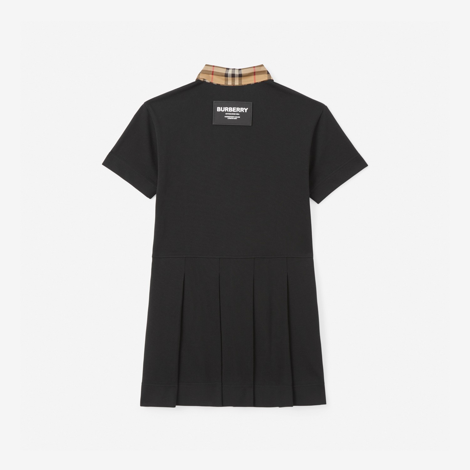 빈티지 체크 트리밍 코튼 피케 폴로셔츠 드레스 (블랙) | Burberry®