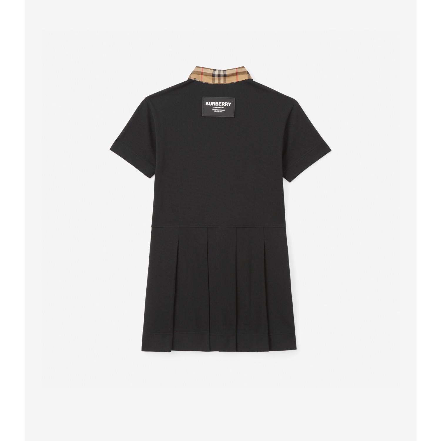 Vintage Check Trim Cotton Piqué Polo Shirt Dress in Black | Burberry ...