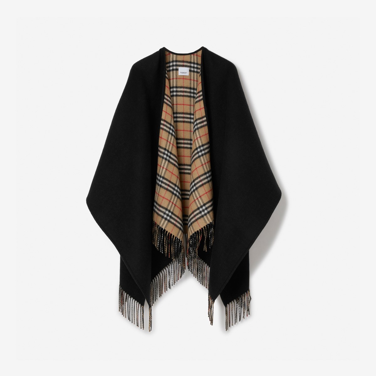Shop Burberry Check Wool Reversible Cape In Black