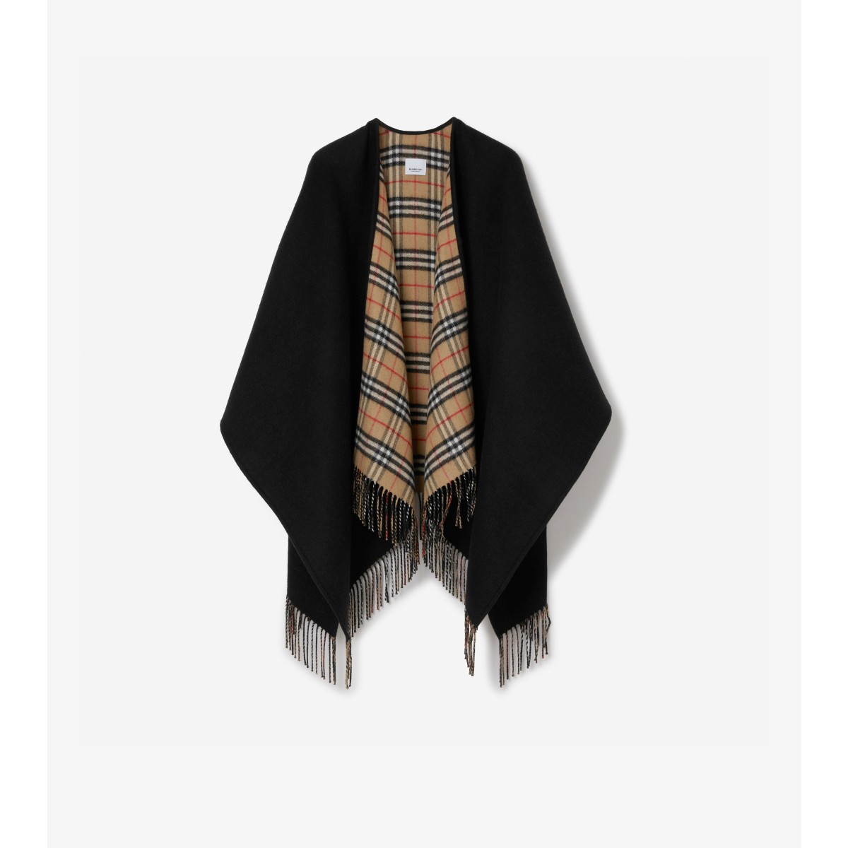 Burberry Reversible Check Wool Cape In Black