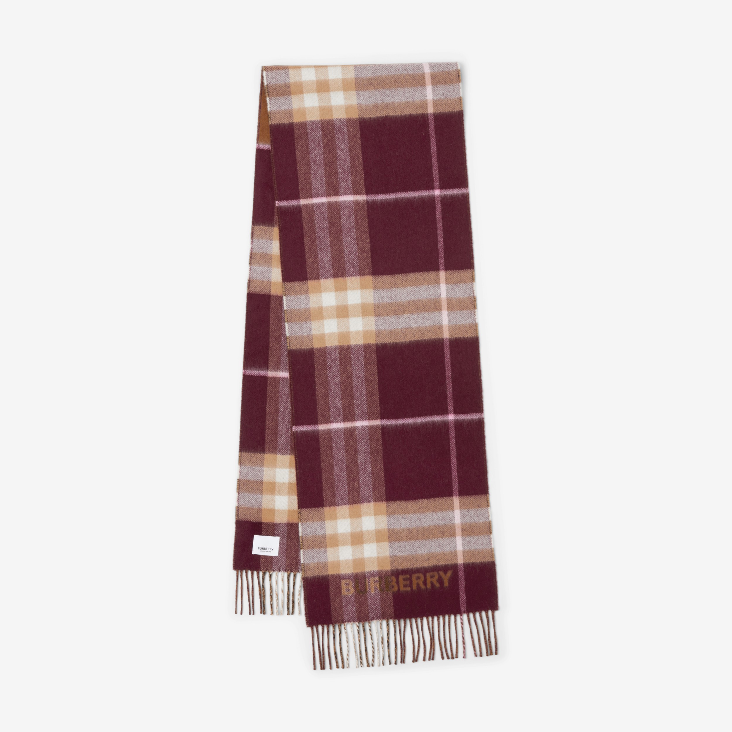 Contrast Check Cashmere Scarf in Dark Birch Brown/burgundy Burberry® Official