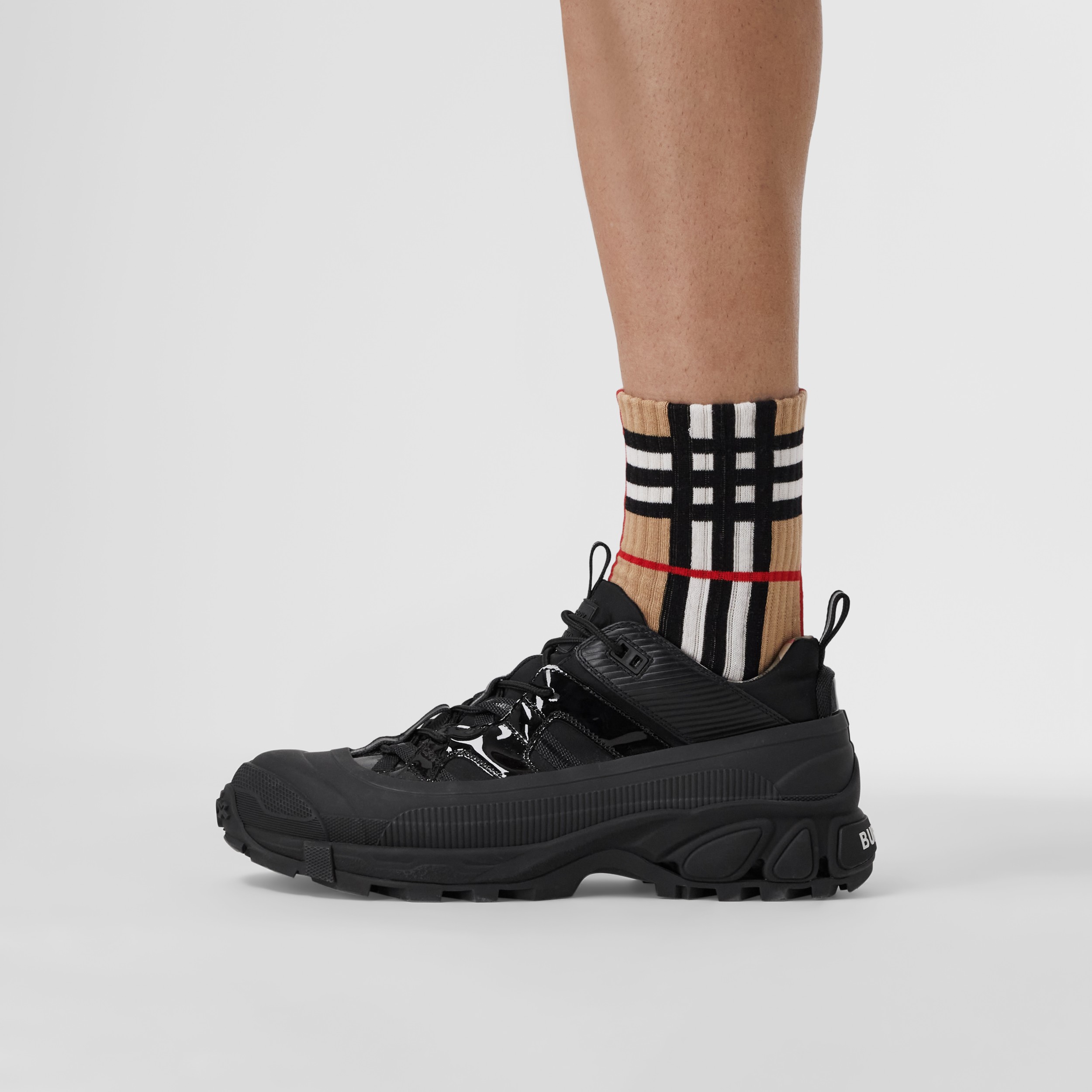 Check Intarsia Technical Stretch Cotton Socks in Archive Beige | Burberry® Official - 4