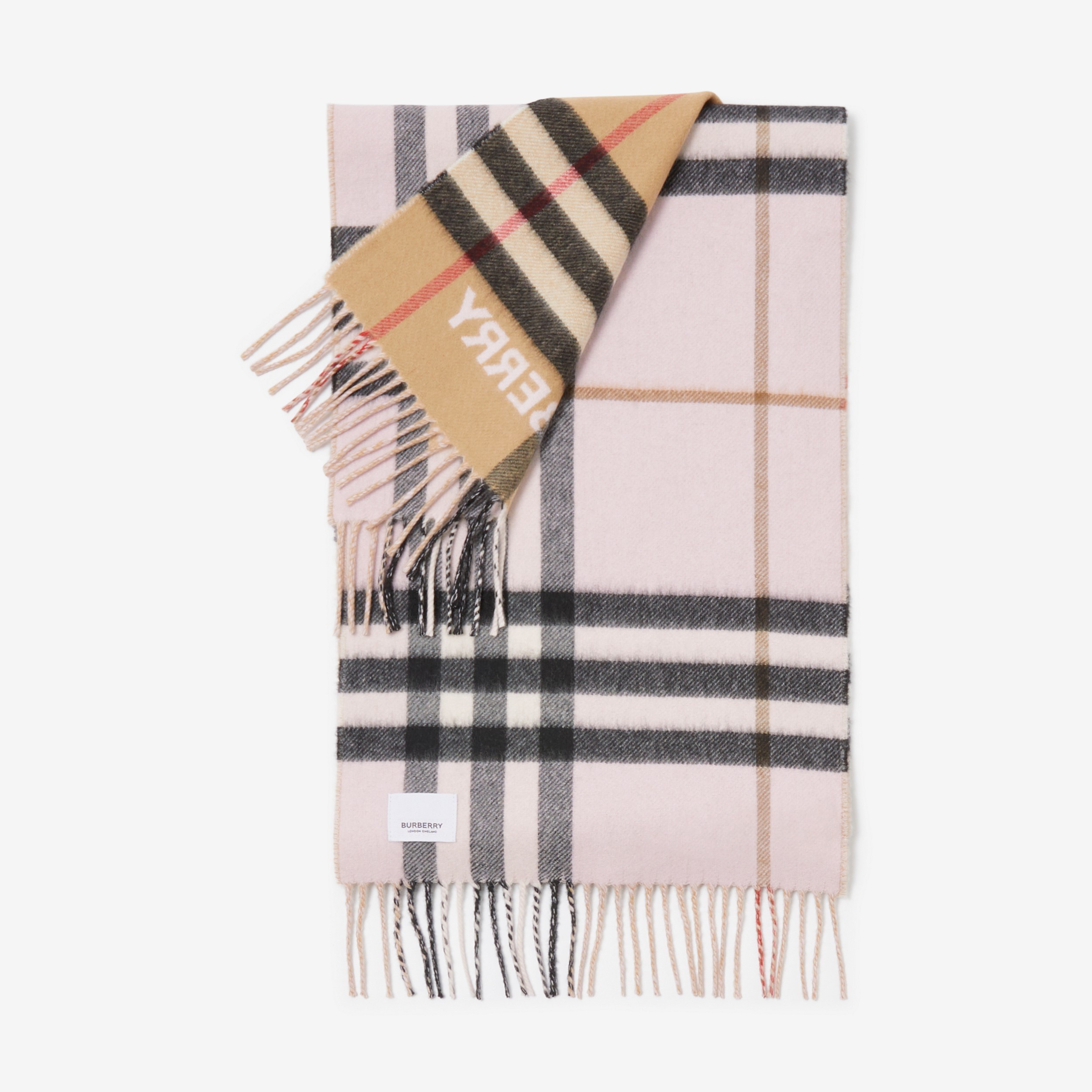 Contrast Check Cashmere Scarf in Archive Beige/candy Pink | Burberry® Official - 3
