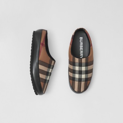 Check Nylon and Lambskin Slippers in Birch Brown - Men | Burberry® Official