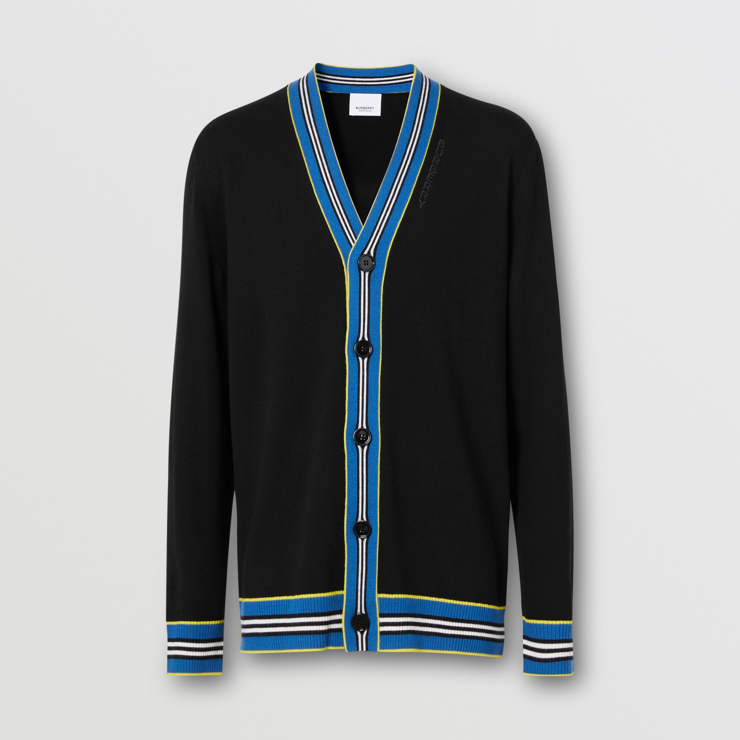 アイコンストライプトリム メリノウール カーディガン ブラック メンズ バーバリー