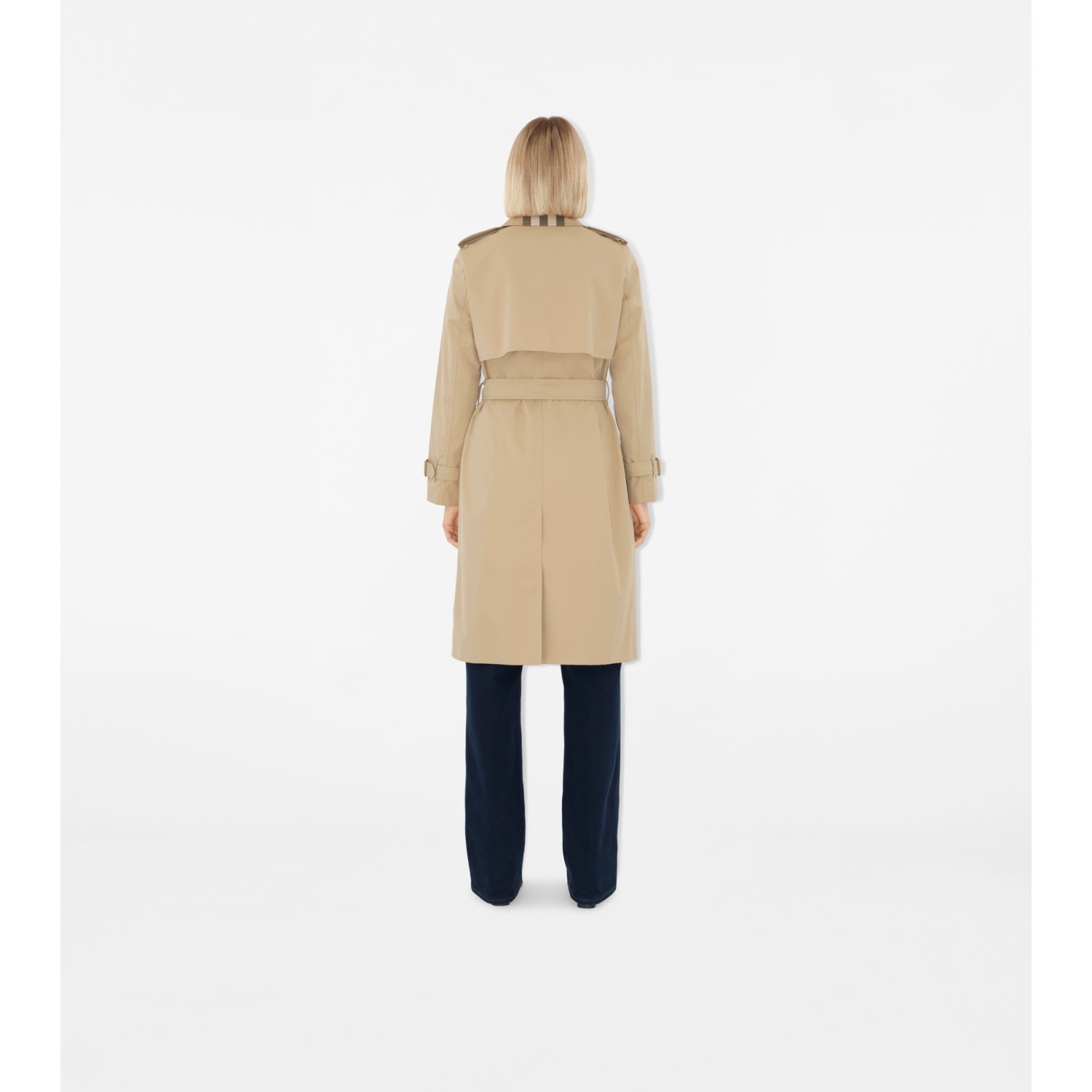Long Check Collar Gabardine Trench Coat - thumbnail 4