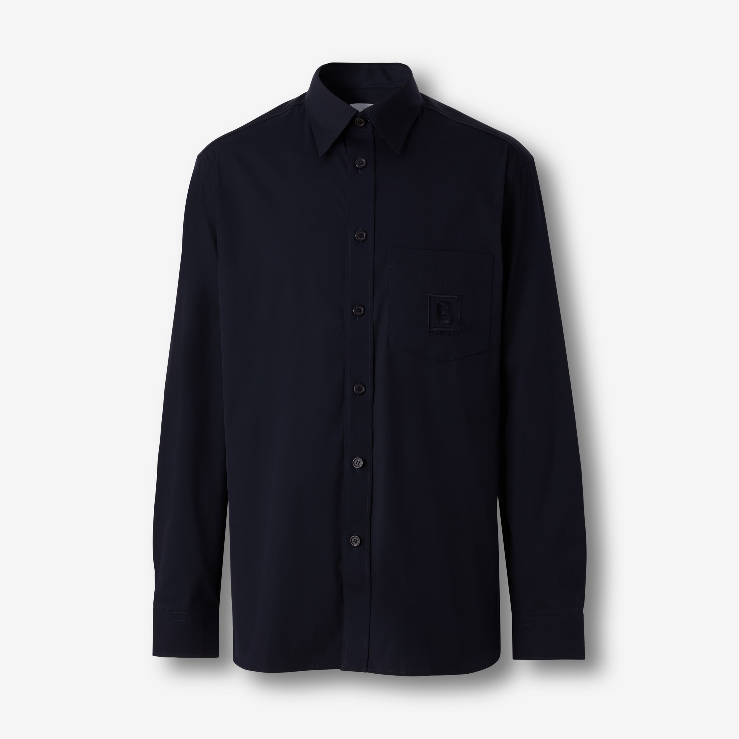 Letter Graphic Technical Cotton Shirt in Navy - Men | Burberry® Official - 1