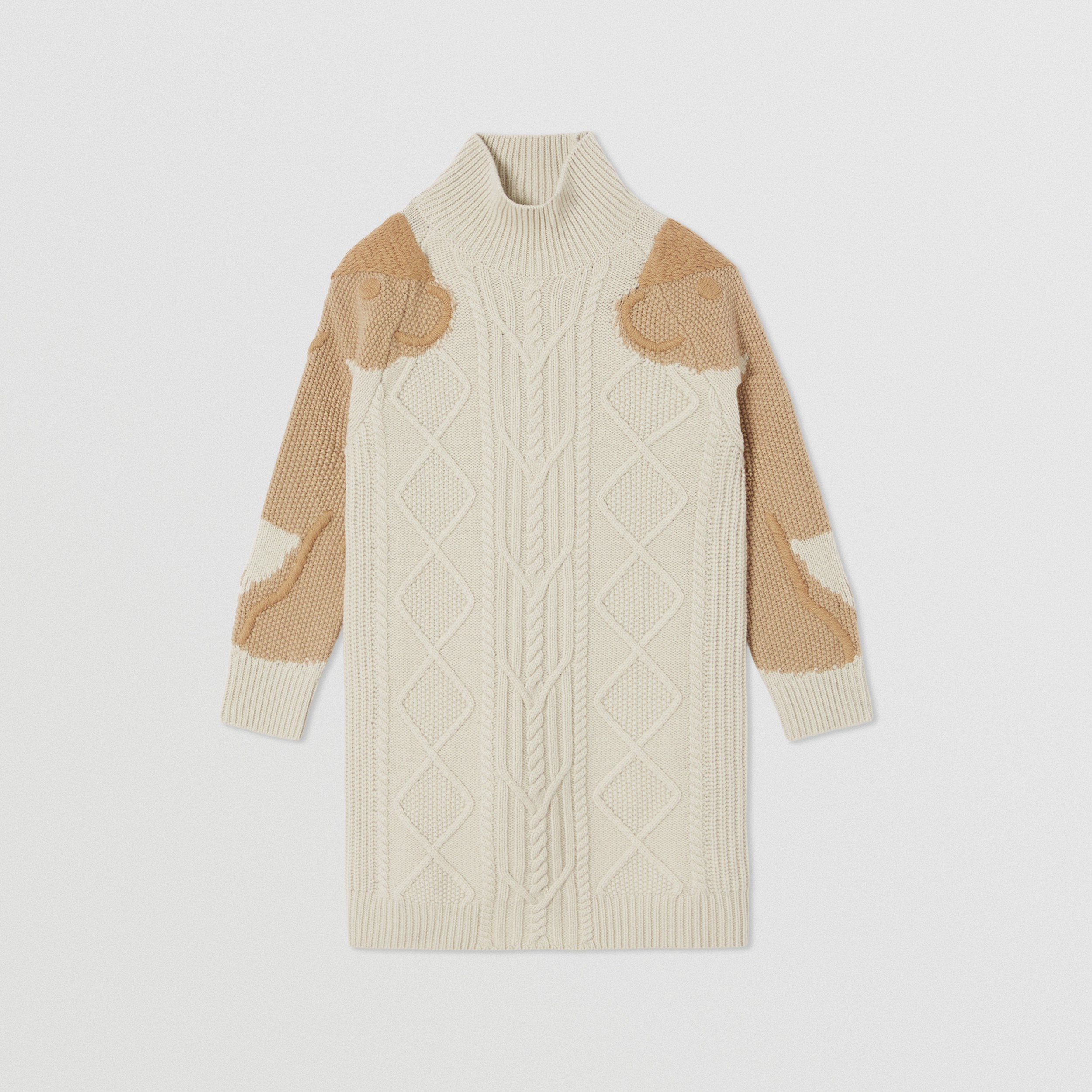 Thomas Bear Intarsia Cable Knit Wool Cashmere Dress in Beige | Burberry® Official - 1