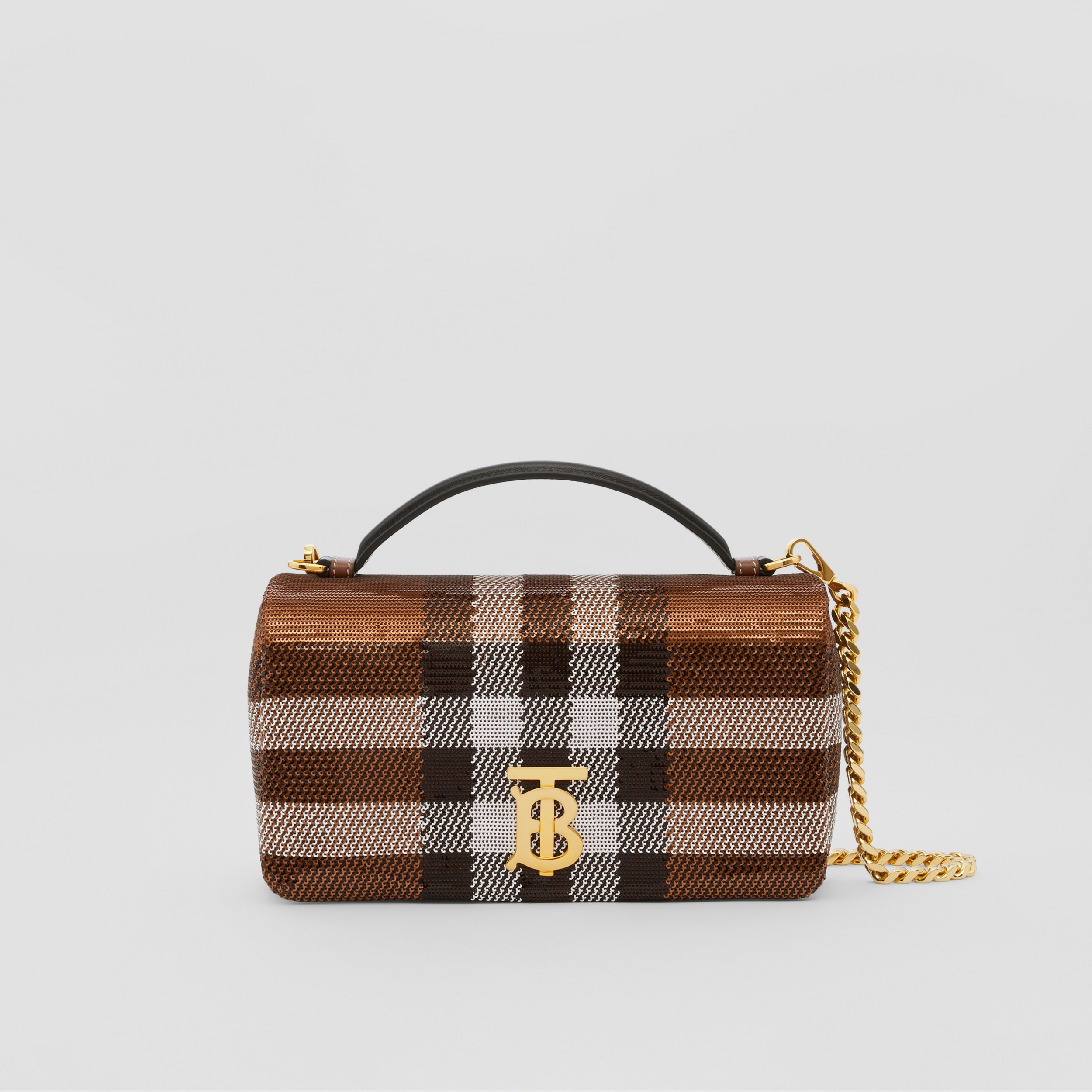 Sequinned Check Small Lola Bag in Dark Birch Brown - Women | Burberry® Official - 1