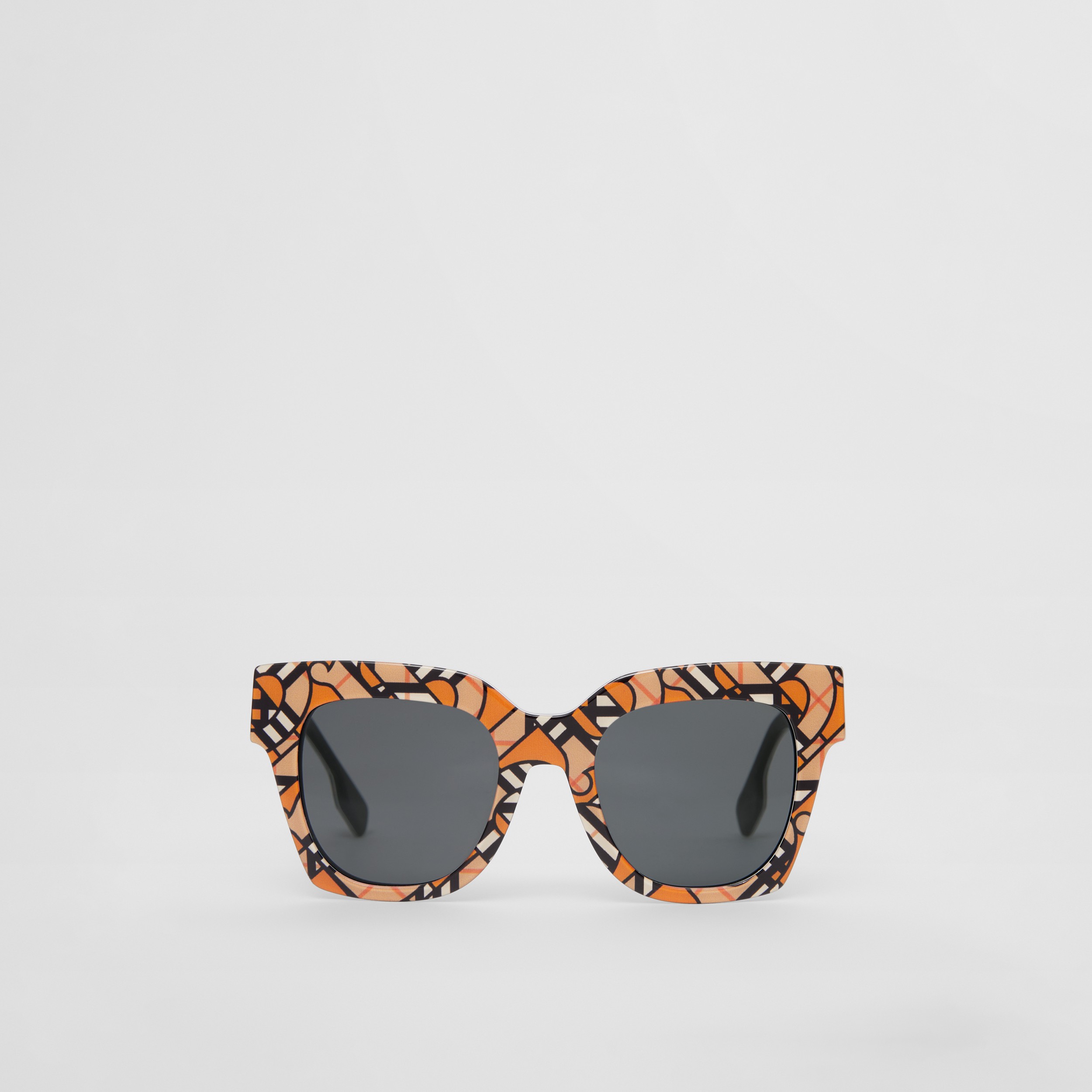 Monogram Print Square Frame Sunglasses in Orange/black - Women | Burberry® Official - 1