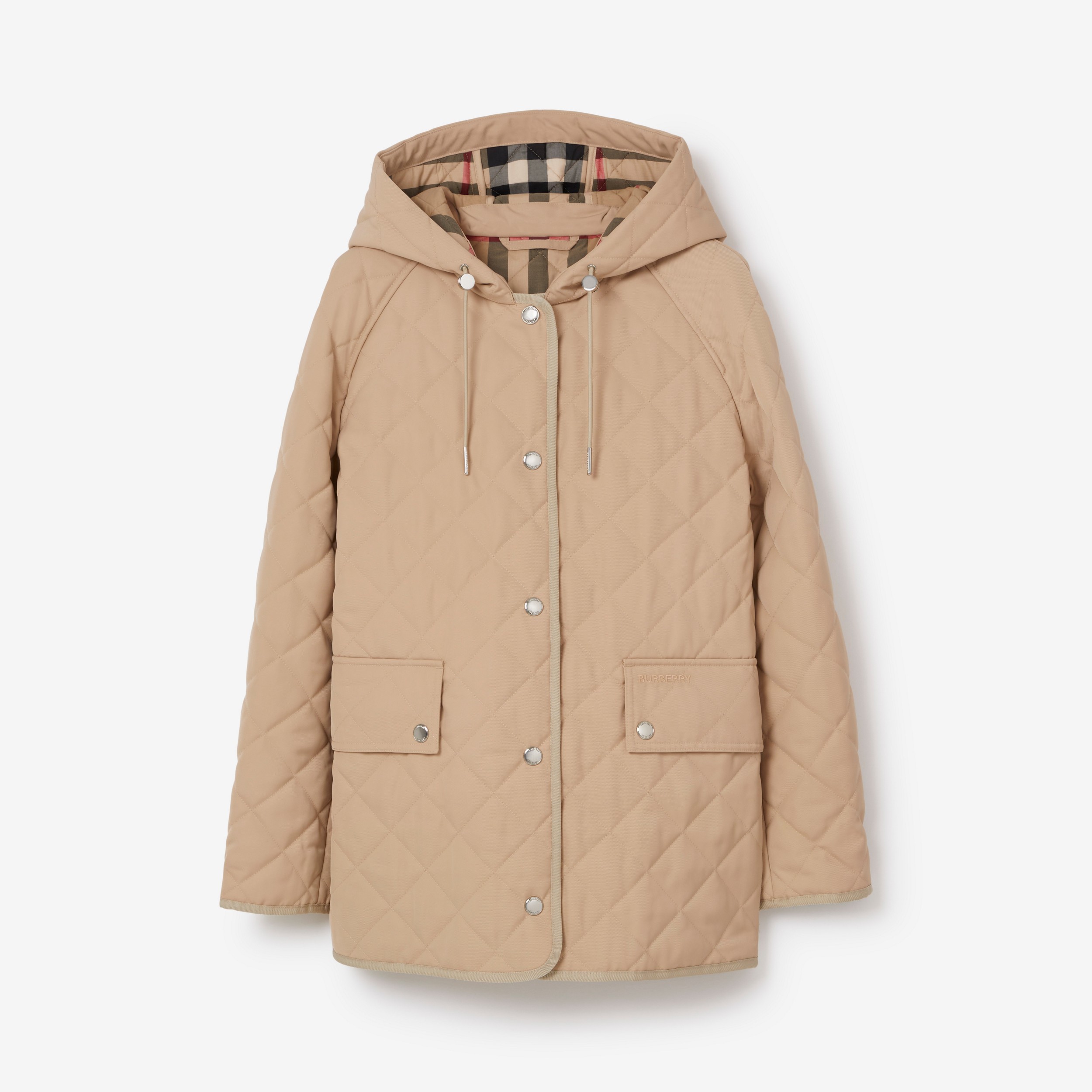 Logo Detail Diamond Quilted Hooded Jacket in Soft Fawn - Women | Burberry® Official - 1