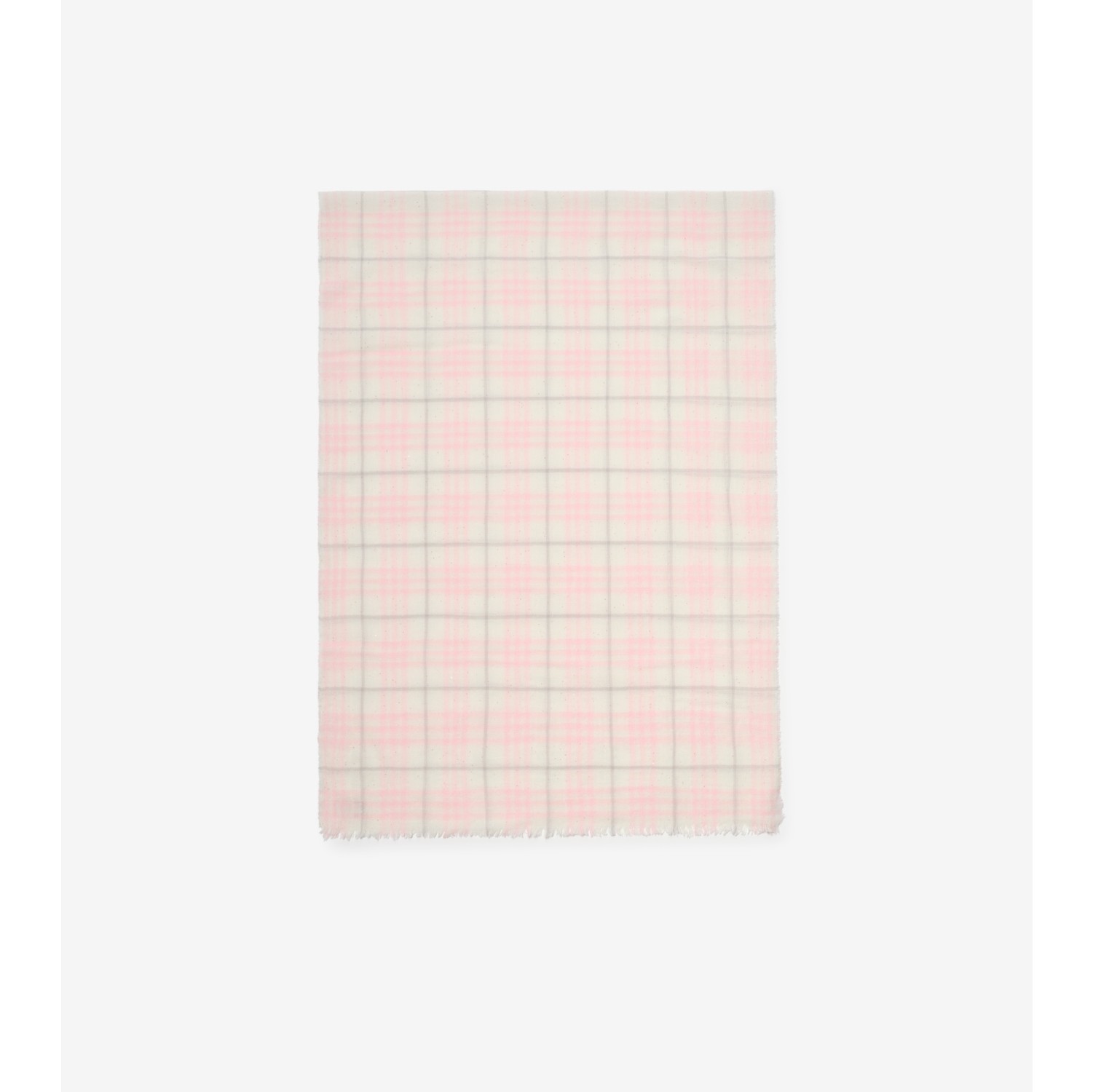 Wide Check Wool Silk Blend Scarf