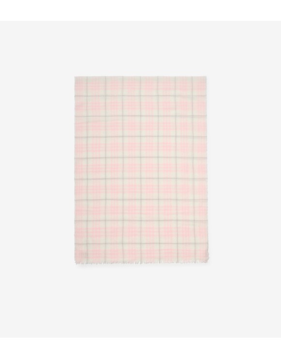 Wide Check Wool Silk Blend Scarf