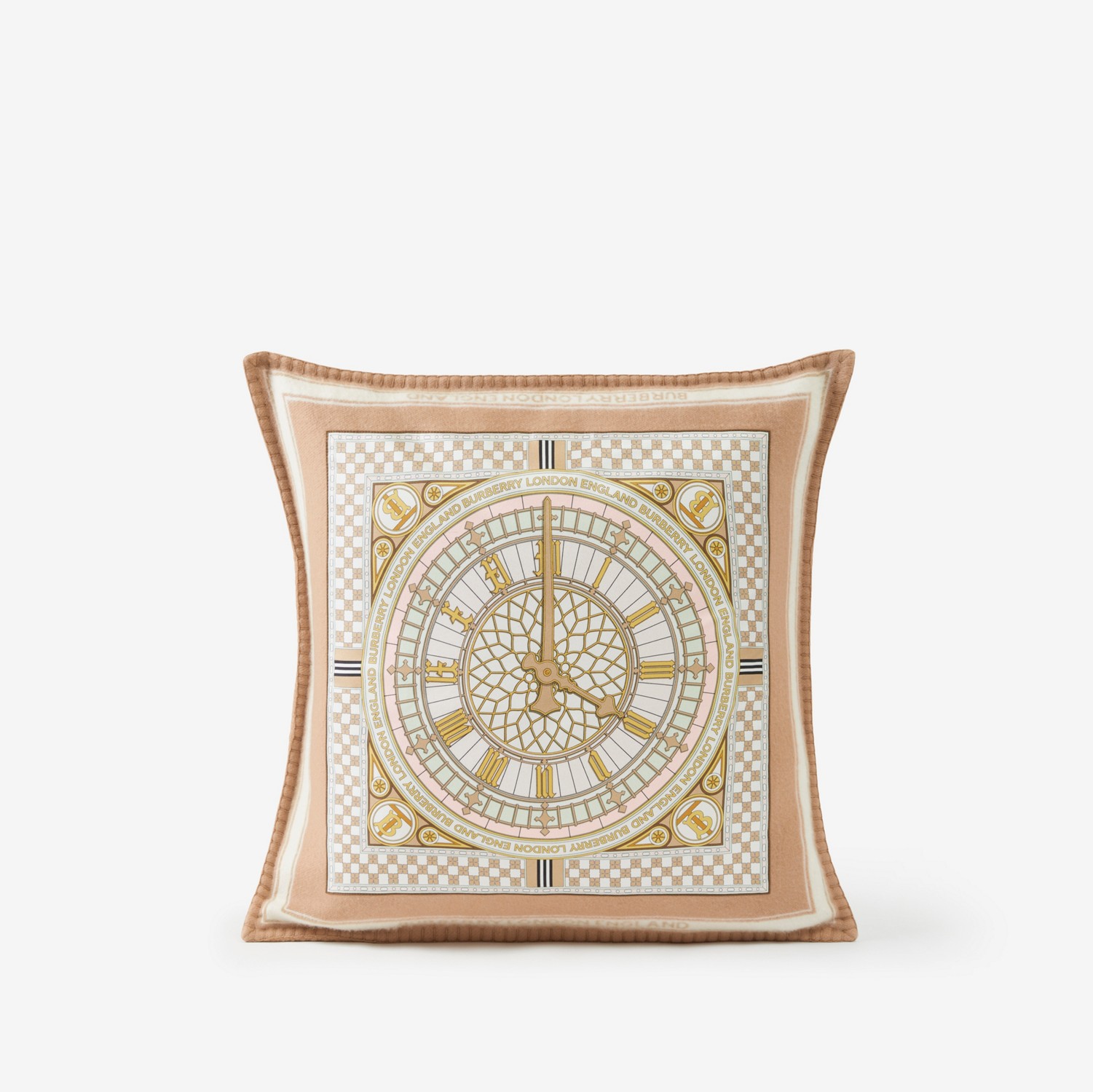 Clock Print Cashmere Wool Cushion Cover in Camel - Women | Burberry® Official
