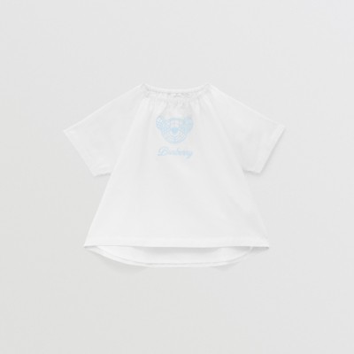 Burberry Childrens Thomas Bear Print Cotton Silk Blouse In White