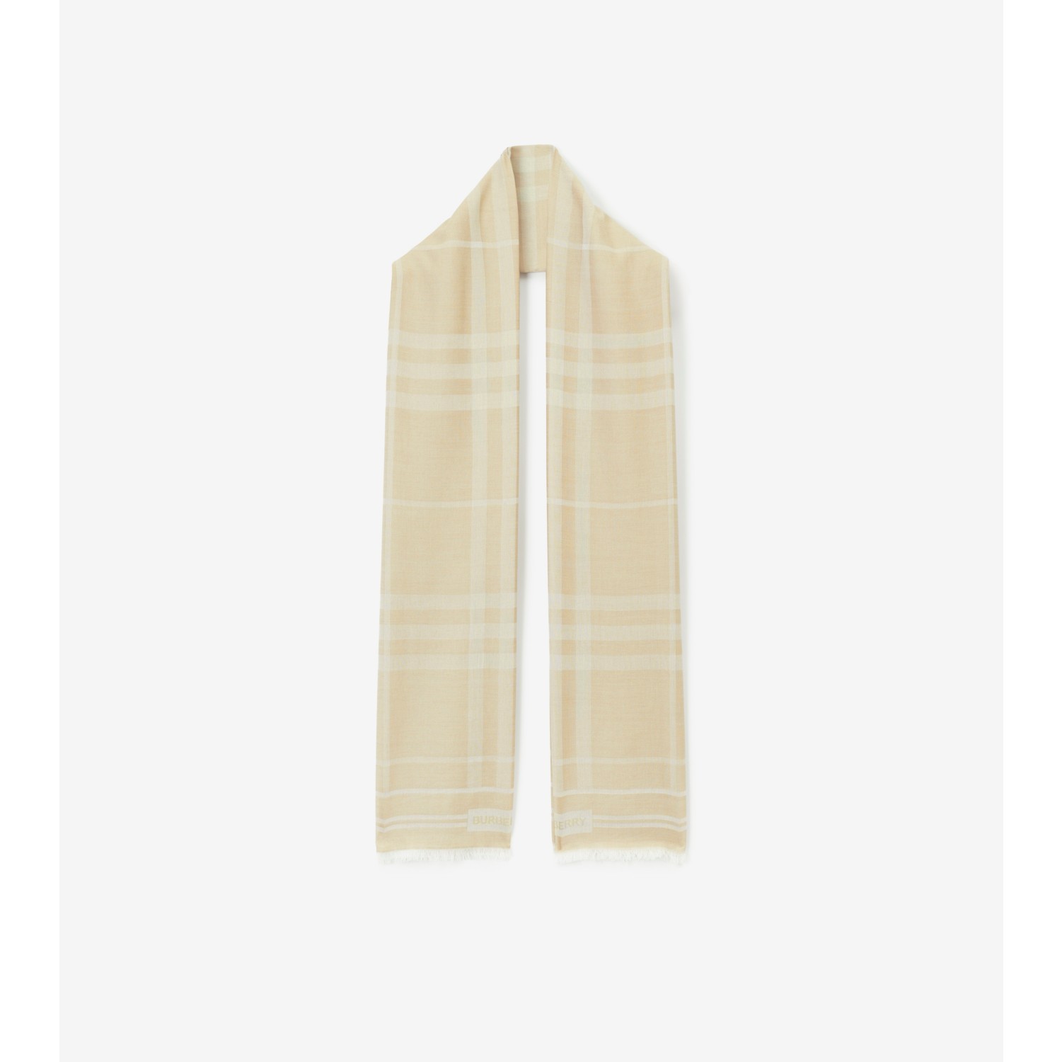 Checked Wool And Silk Scarf in Beige - Burberry
