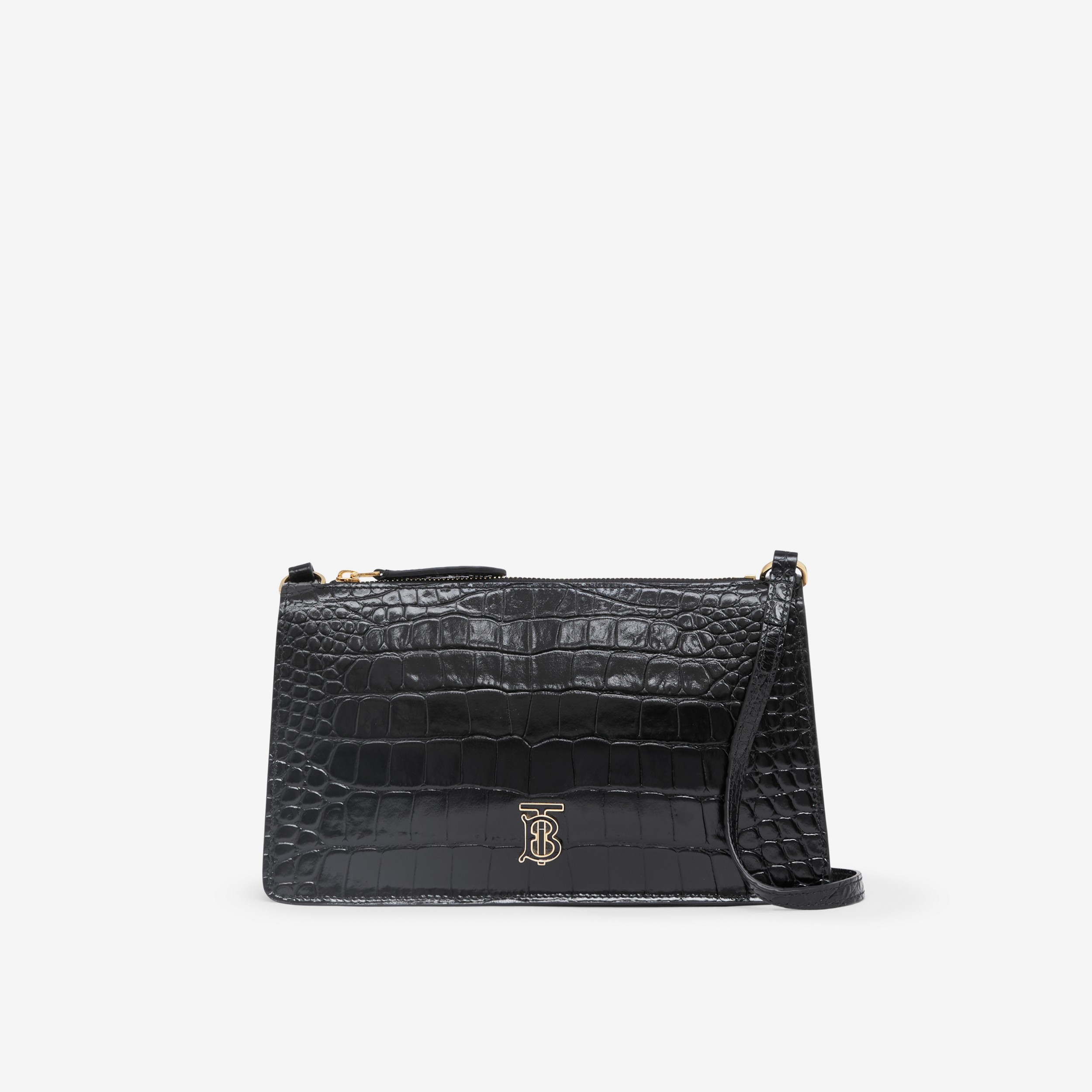 Embossed Leather Mini TB Shoulder Pouch in Black - Women | Burberry® Official - 1
