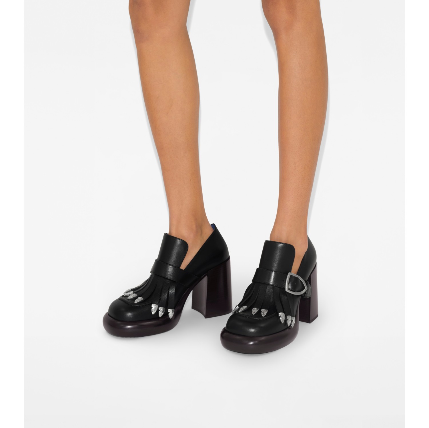 Leather Wedge Fringe Heeled Loafers