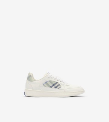 Leather and Check Terrace Sneakers​ in Optic white/seafoam green - Women | Burberry® Official