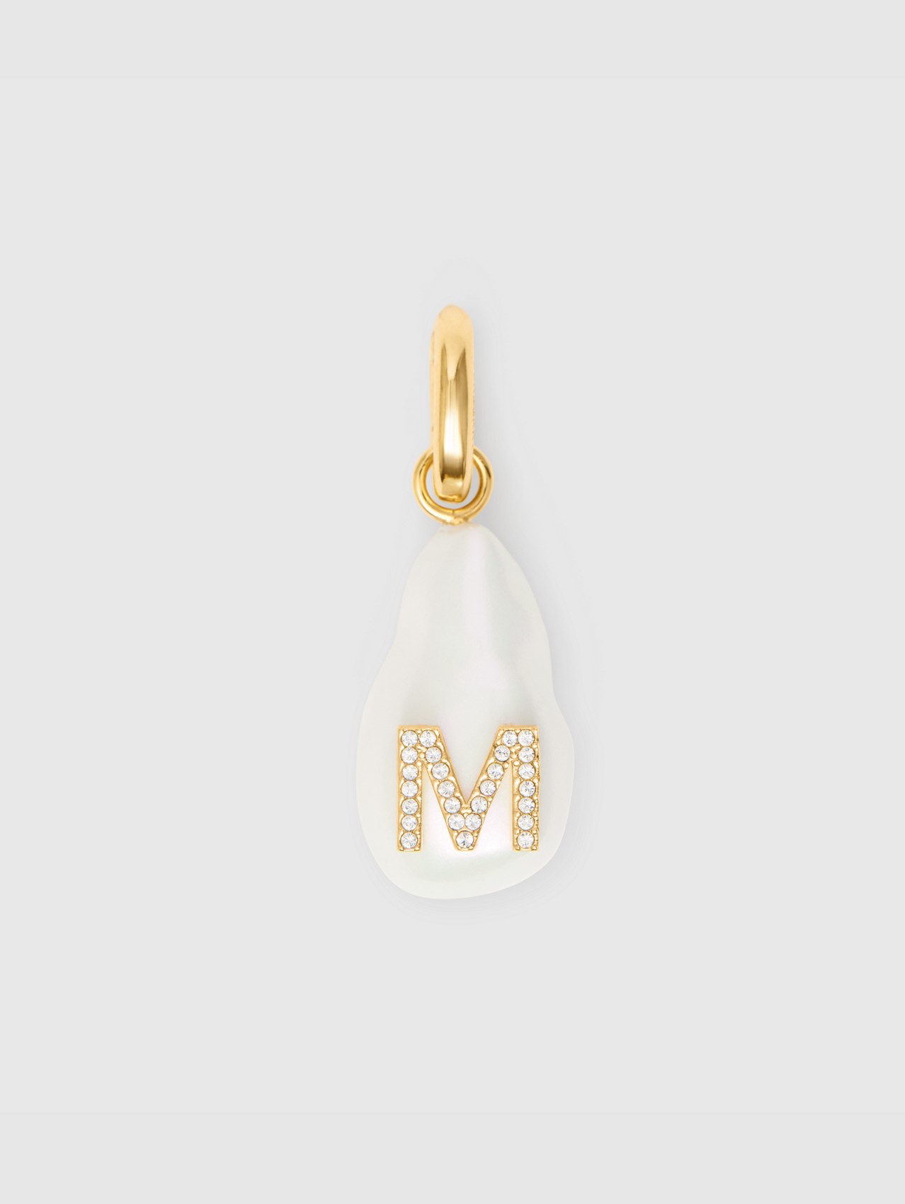 ‘M’ Crystal and Resin Pearl Letter Charm – Online Exclusive in Light Gold/mother-of-pearl