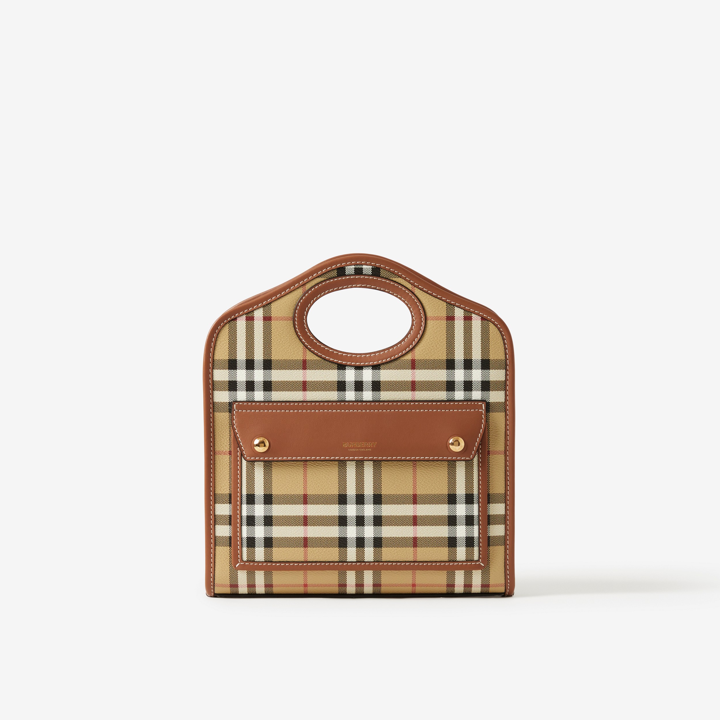 Check and Leather Mini Pocket Bag in Briar Brown - Women | Burberry® Official - 1