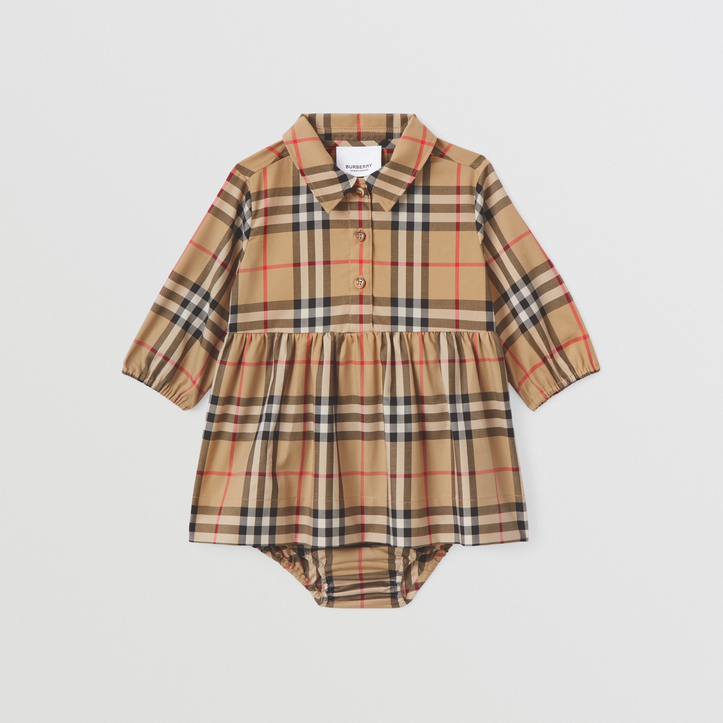 Vestido de algodão stretch em Vintage Check com calcinha (Bege Clássico) - Crianças | Burberry® oficial - 1