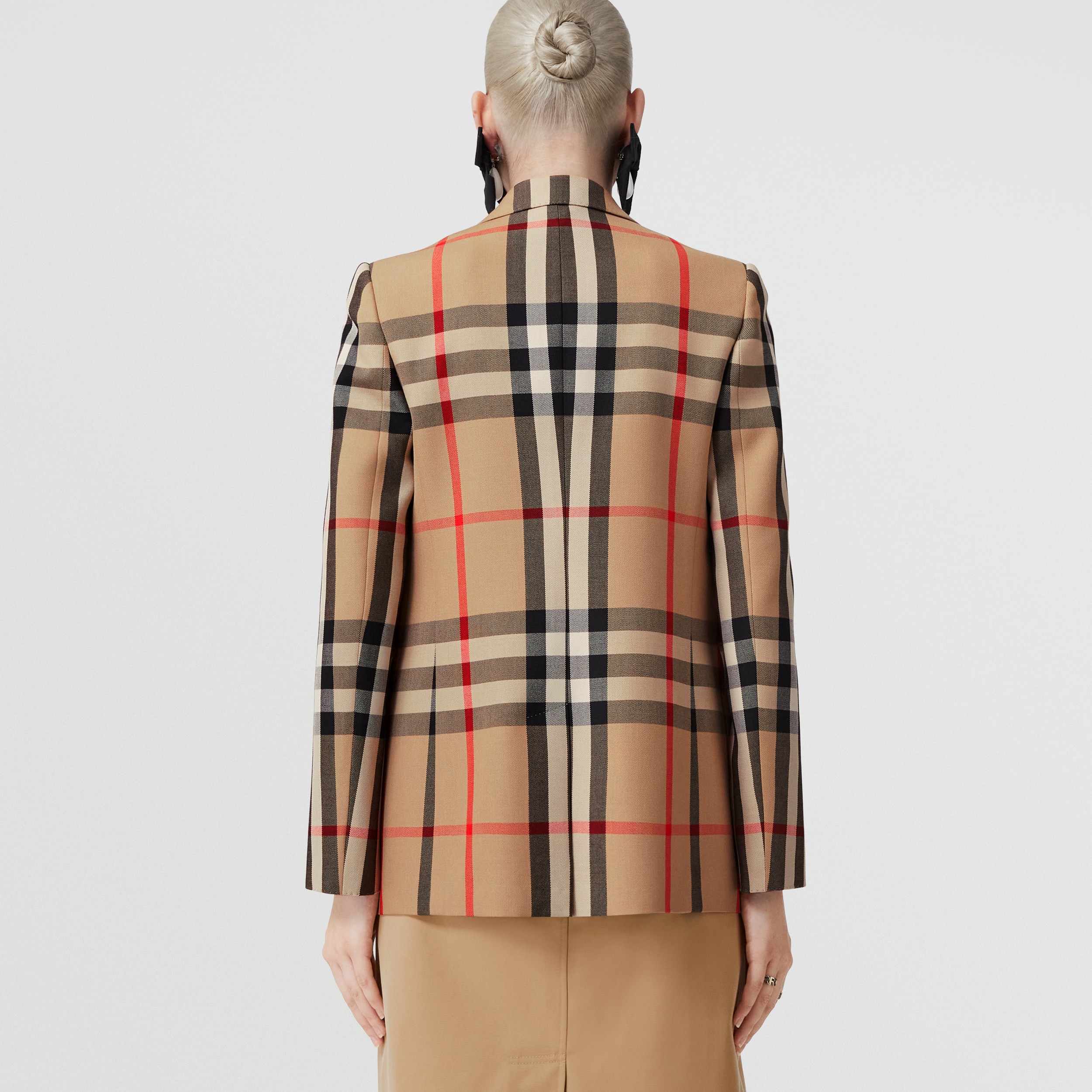 Veste tailleur en jacquard de laine et coton mélangés Check (Beige D'archive) - Femme | Site officiel Burberry® - 2