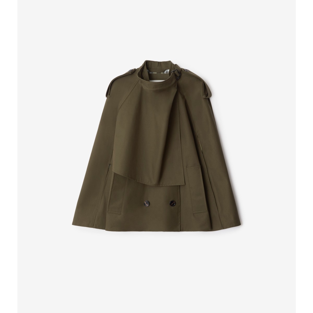 Burberry Cotton Cape With Traditional Check Lining