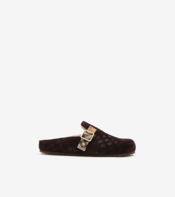Check Shearling Urchin Clogs in Moorhen brown - Men | Burberry® Official