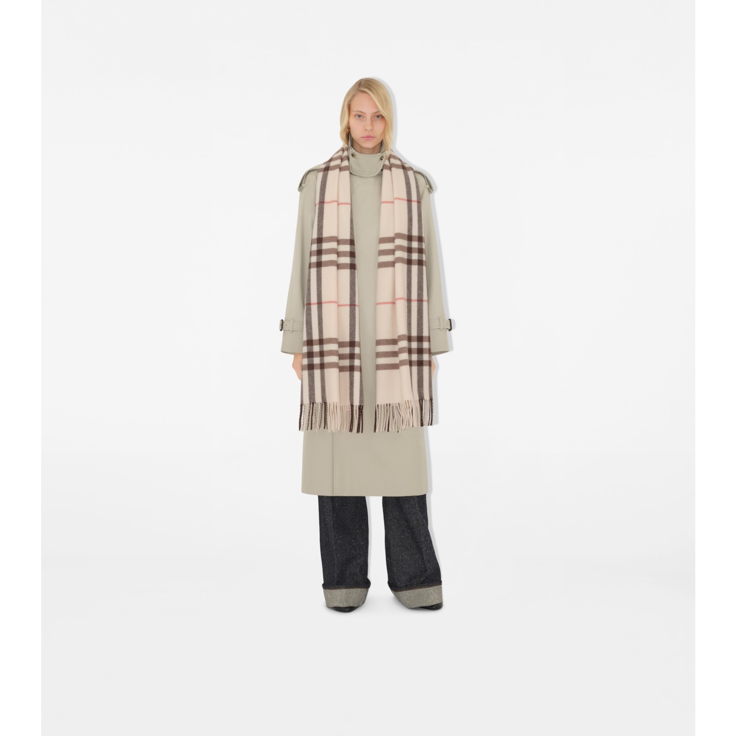 Wide Check Cashmere Scarf