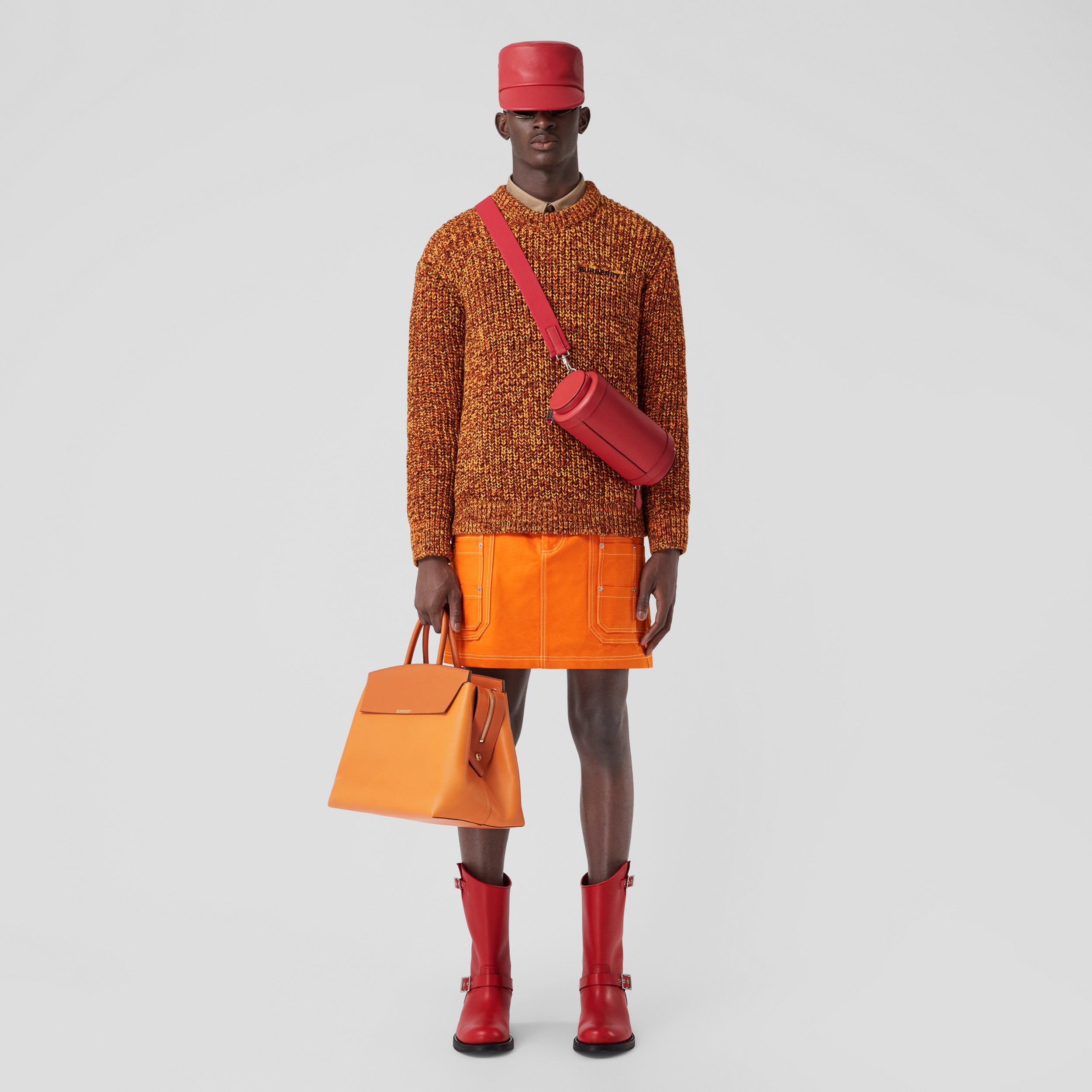 Embroidered Logo Wool Cashmere Cotton Sweater in Bright Orange - Men | Burberry® Official - 1