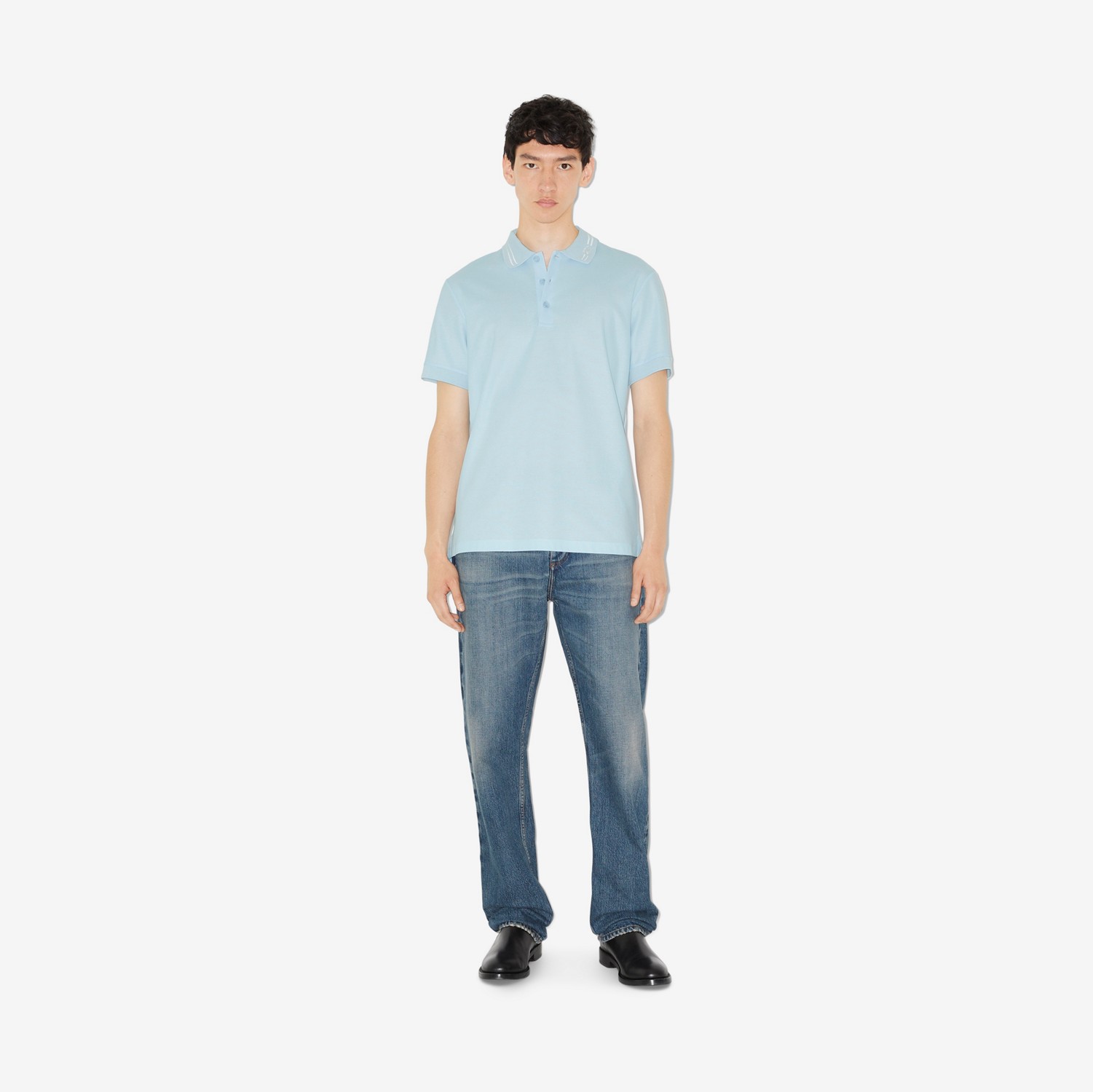 Camisa polo de algodão com monograma (Azul Claro) - Homens | Burberry® oficial