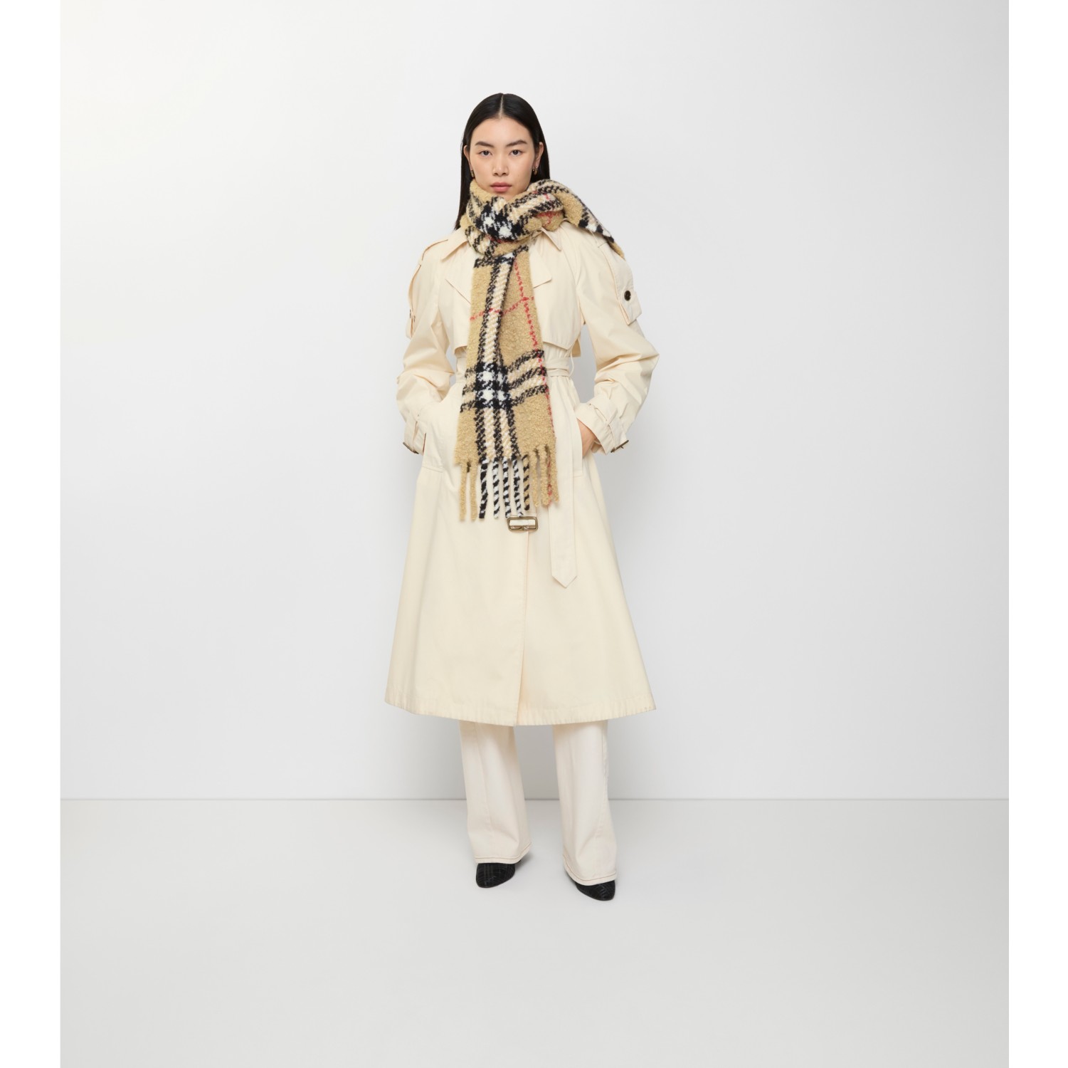 Check Alpaca Wool Blend Bouclé Scarf