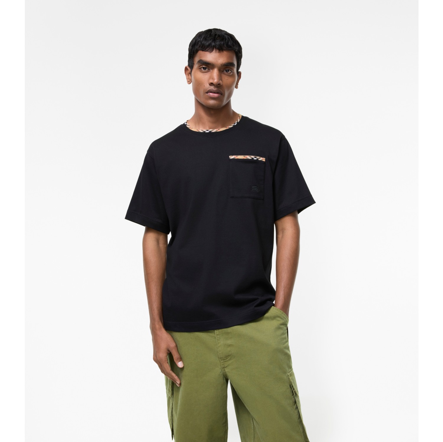 Check Trim Cotton T-shirt