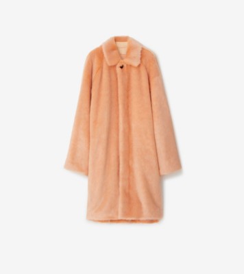 Long Faux Fur Car Coat in Peach - Women