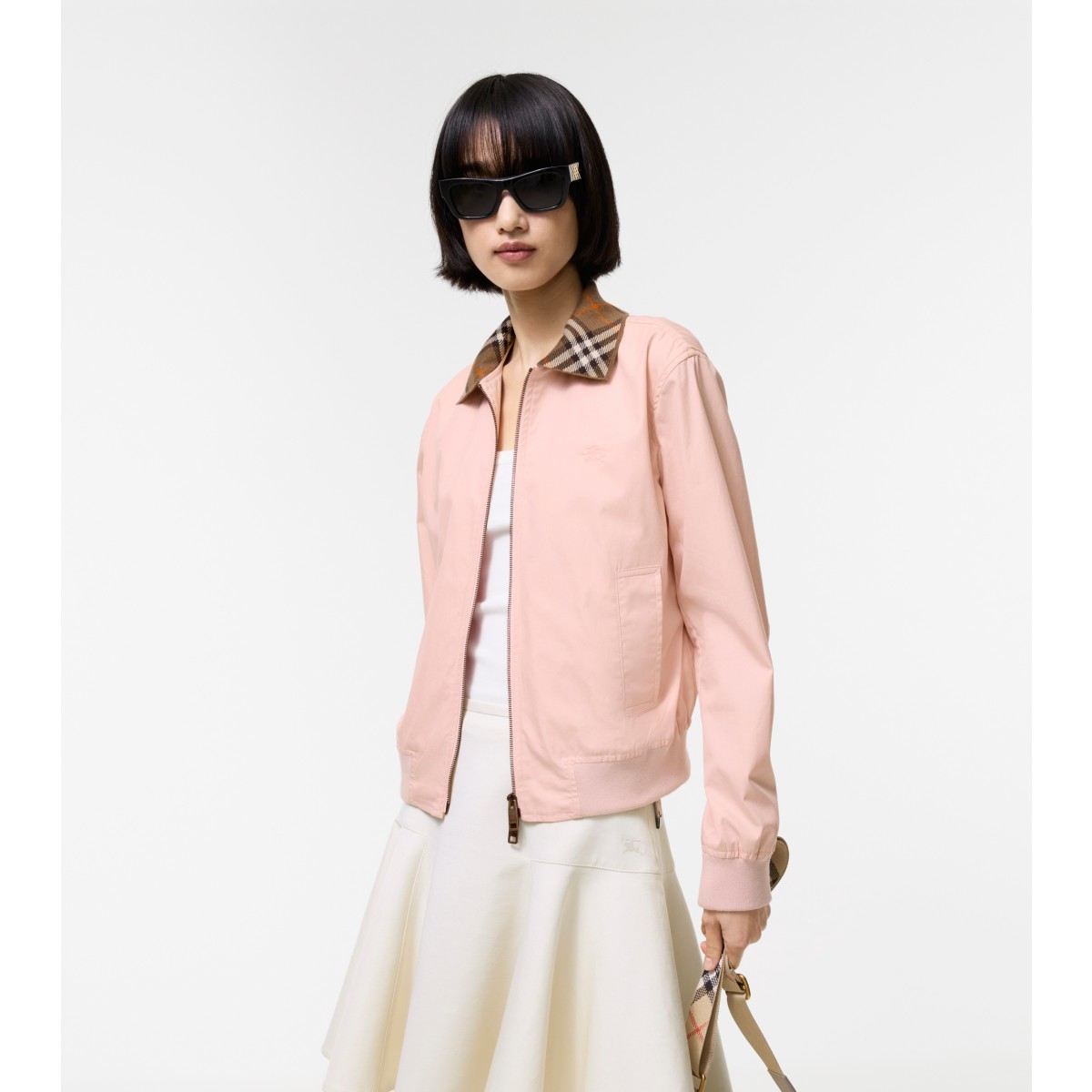  Check Cropped Tropical Gabardine Harrington Bomber Jacket