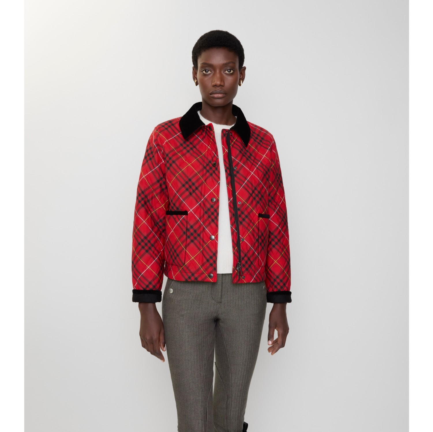 BURBERRY チェック柄 クロップドジャケット M クロップド リバーシブル チェック ジャケット (スカイラーク