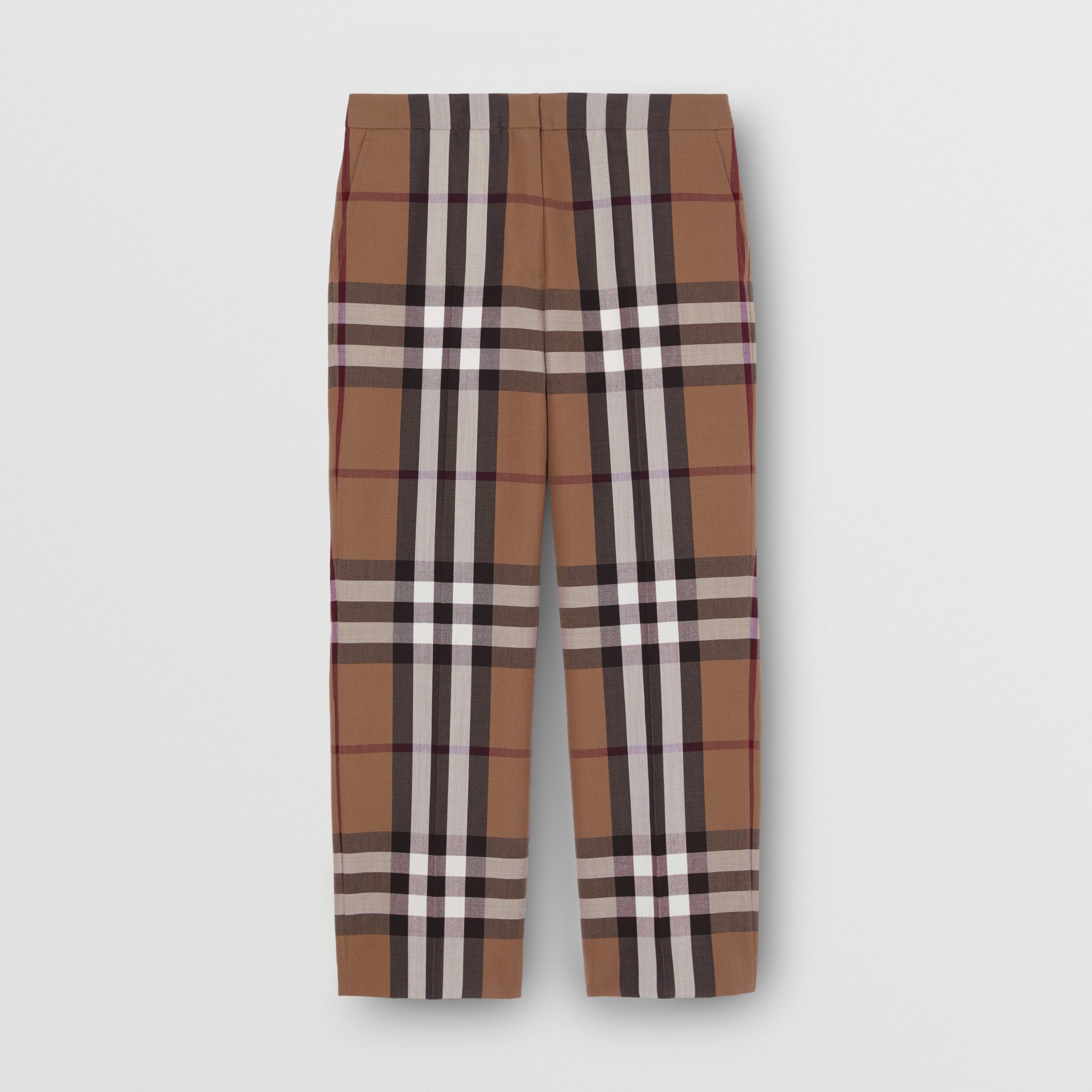 Check Wool Cropped Trousers in Birch Brown - Women | Burberry