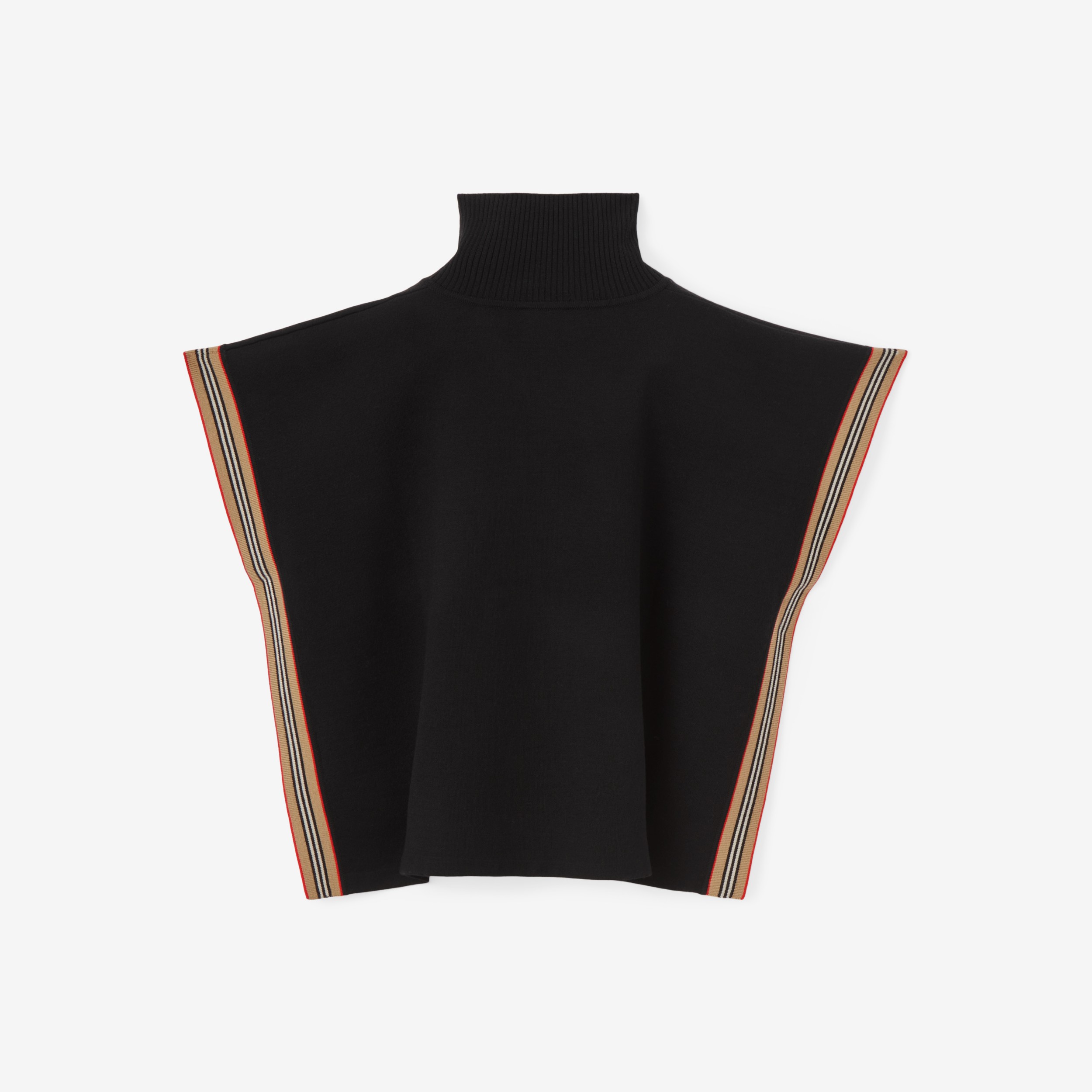 Icon Stripe Trim Wool Blend Cape in Black | Burberry® Official - 2