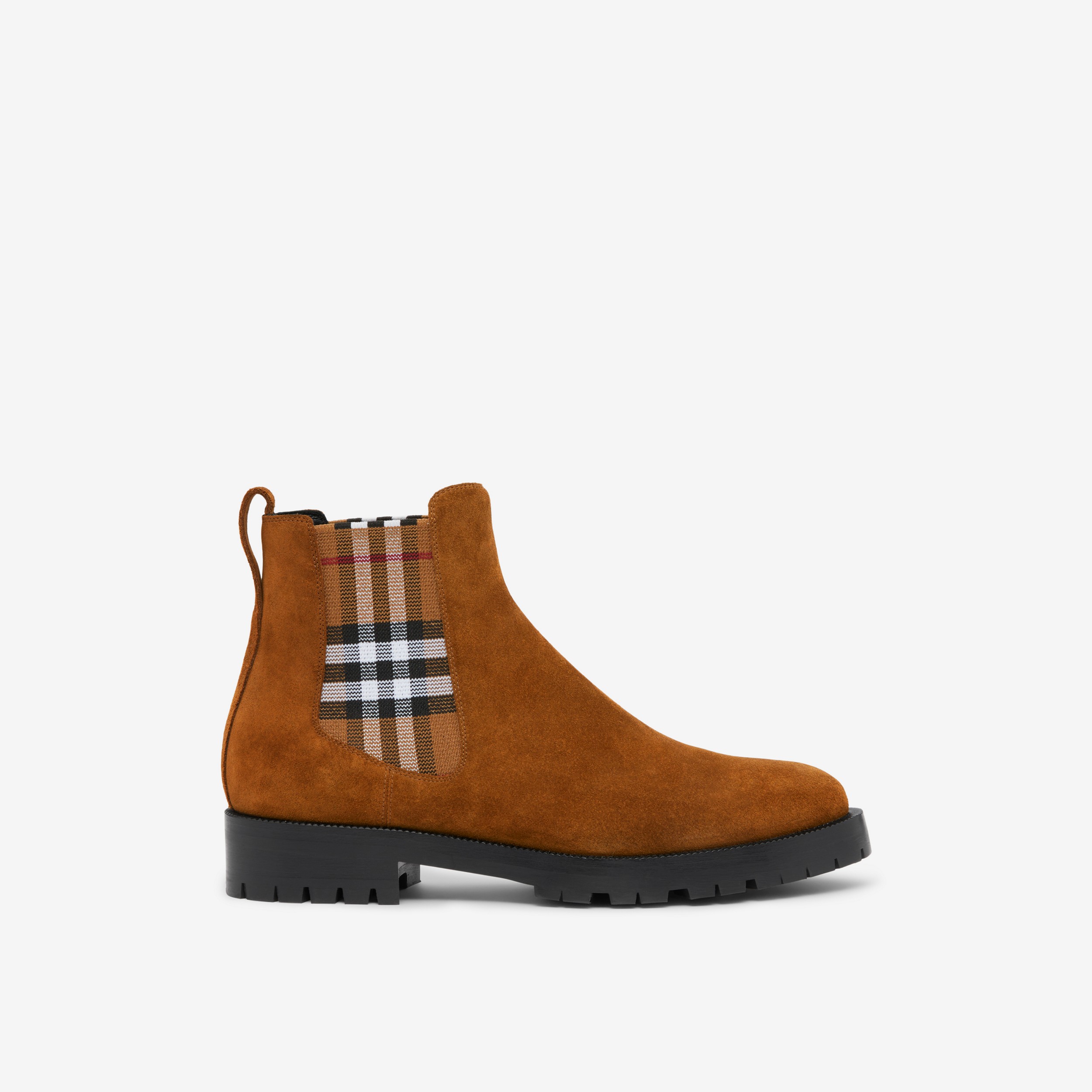 Vintage Check Detail Suede Chelsea Boots in Chocolate - Women | Burberry® Official - 1