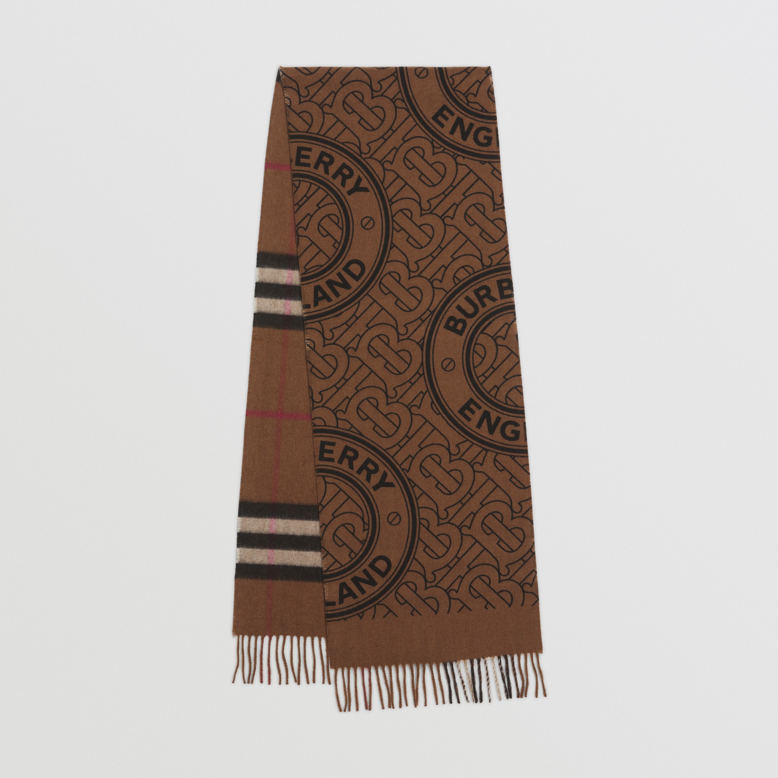 Reversible Check and Monogram Cashmere Scarf in Birch Brown | Burberry® Official - 1