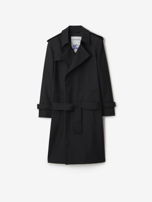 Shop Burberry Long Silk Blend Trench Coat In Black